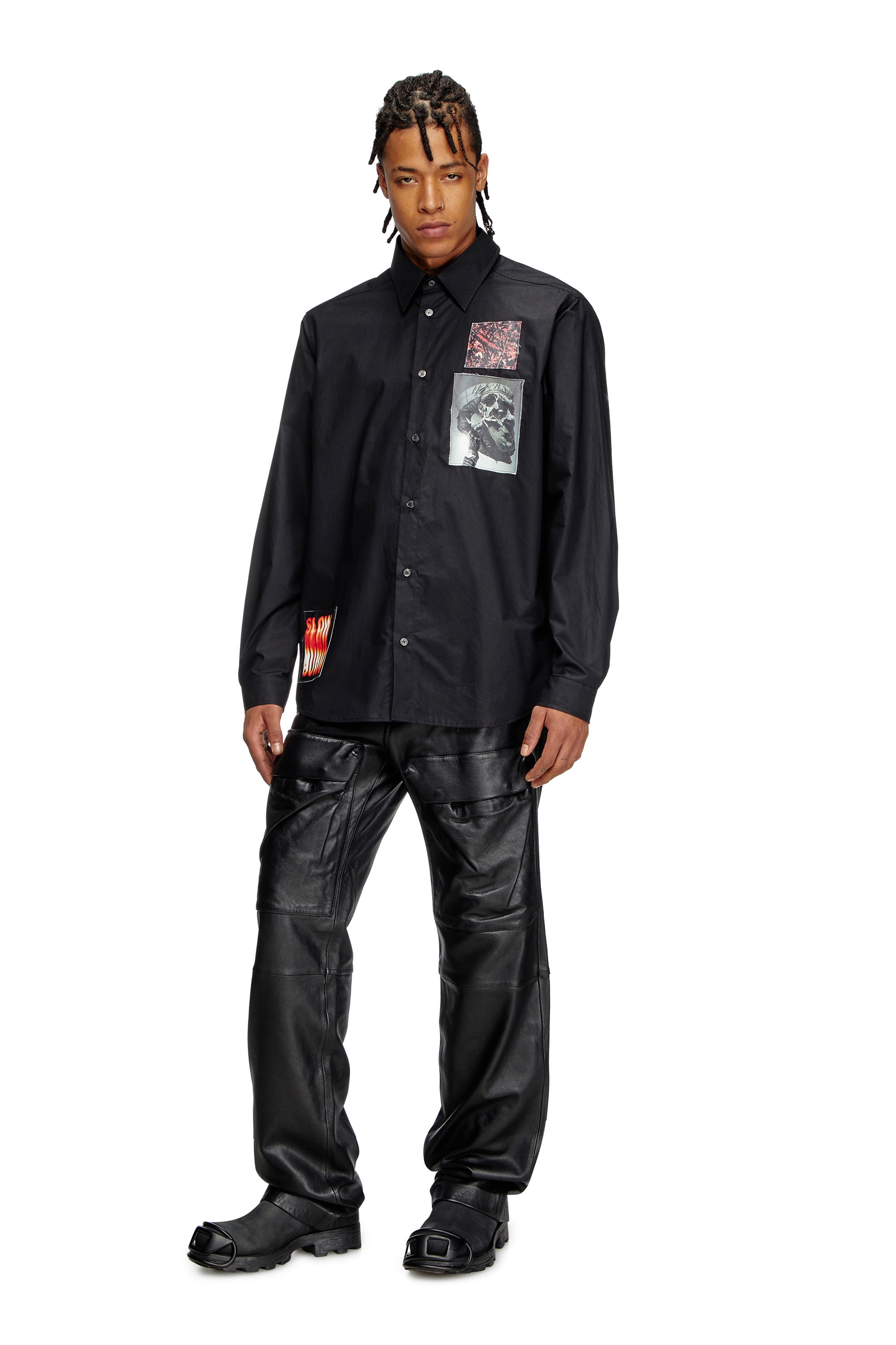 Diesel - S-HARVEY, Man's Cotton poplin shirt with patches in Black - 2