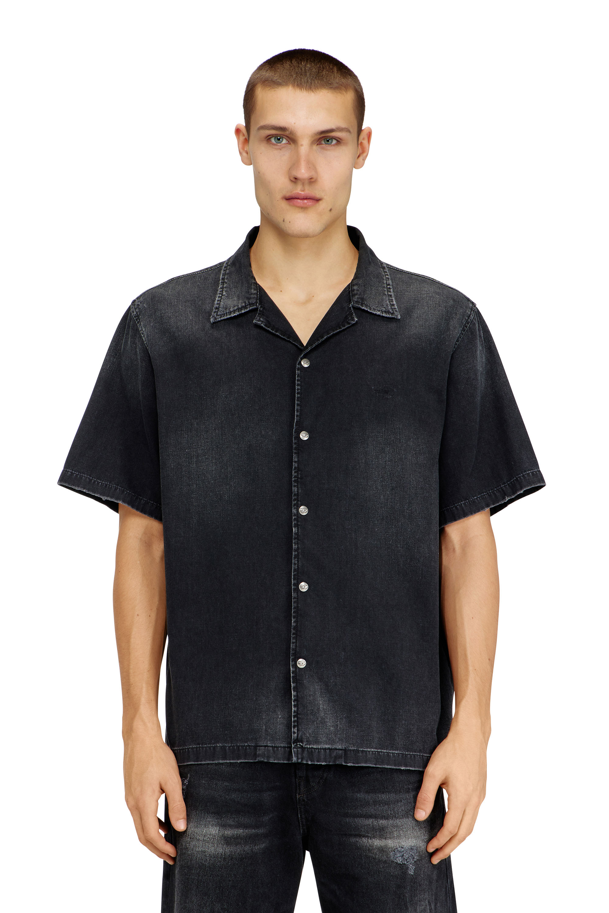 Diesel - D-NABIL-D, Man's Denim short-sleeve shirt in Black - 3