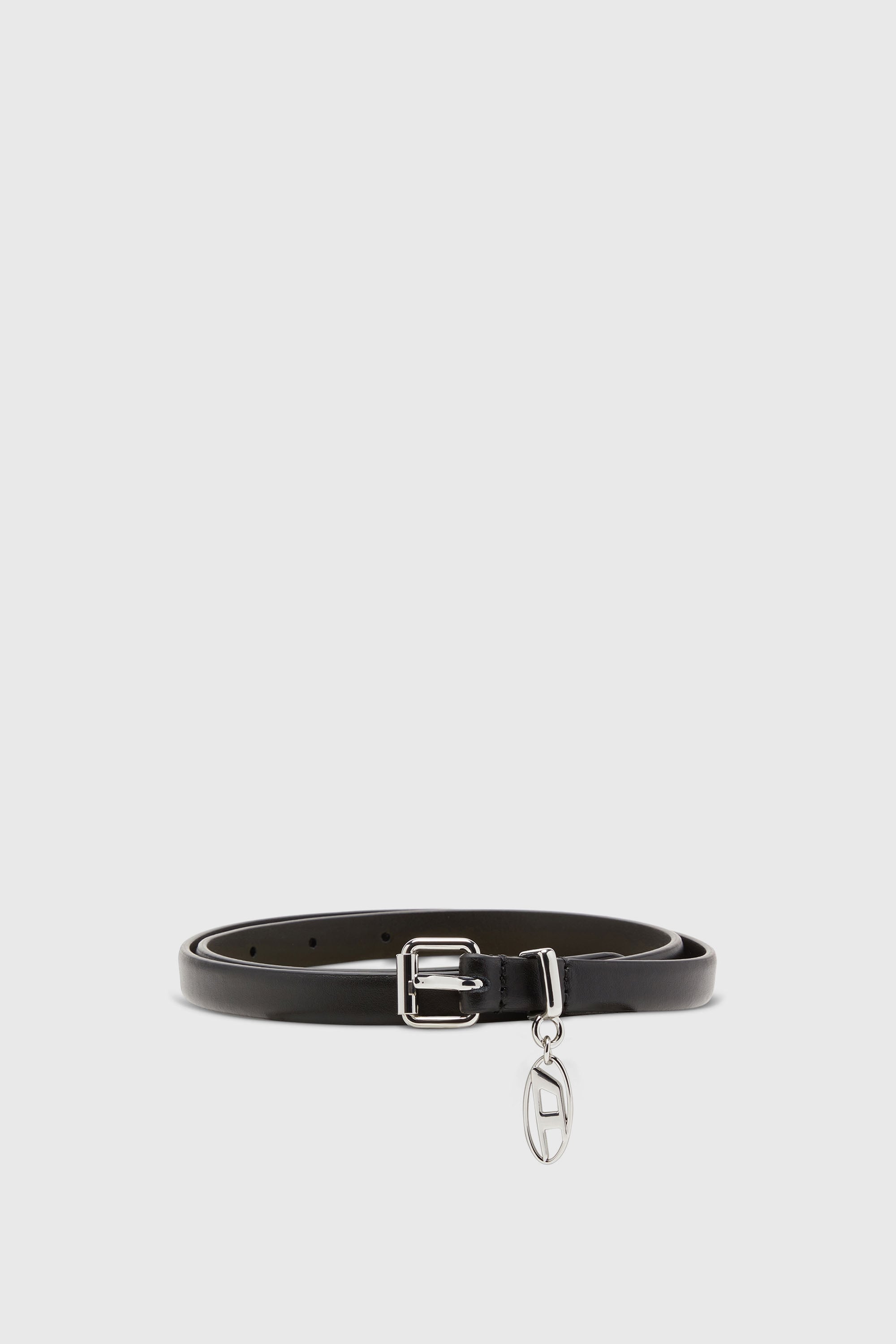 Diesel - B-CHARM-OVAL D, Woman's 1.5 cm slimleather belt with Oval D charm in Black - 1