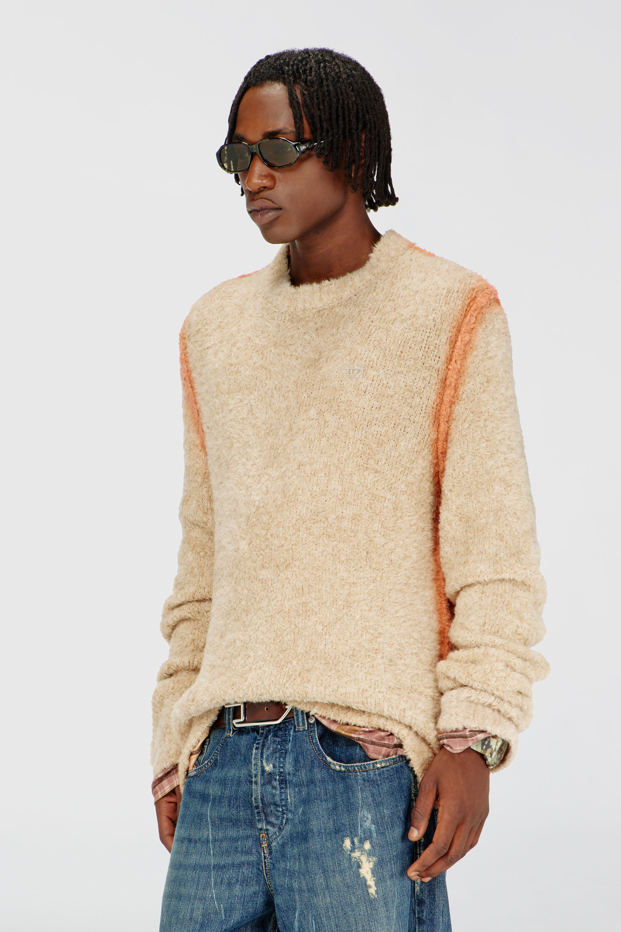 Diesel - K-RIMI, Man's Alpaca-blend jumper with spray-dyed seams in Light Brown - 3