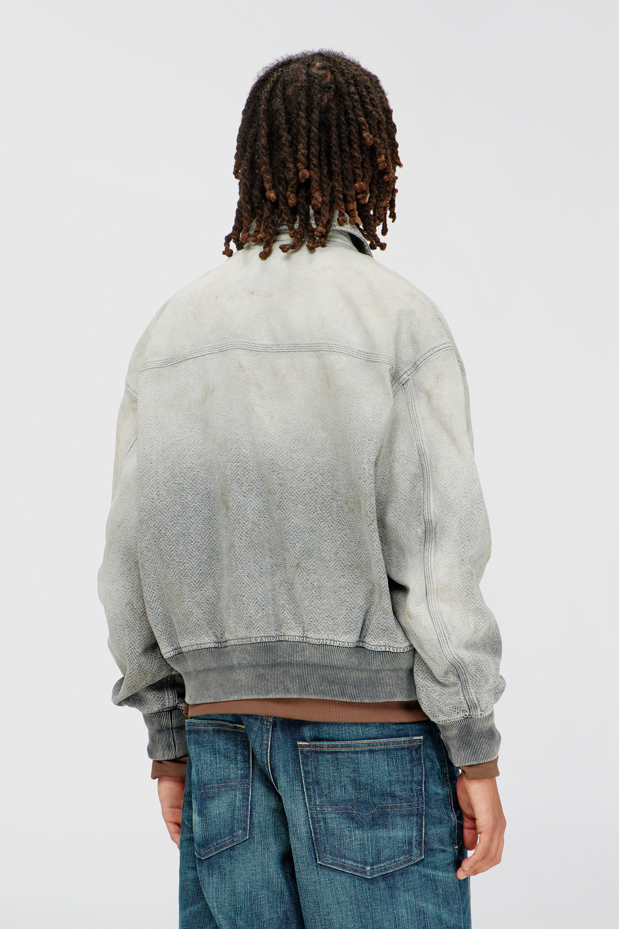 Diesel - D-KURZ, Unisex's Jacket in distressed herringbone denim in Light Grey - 4
