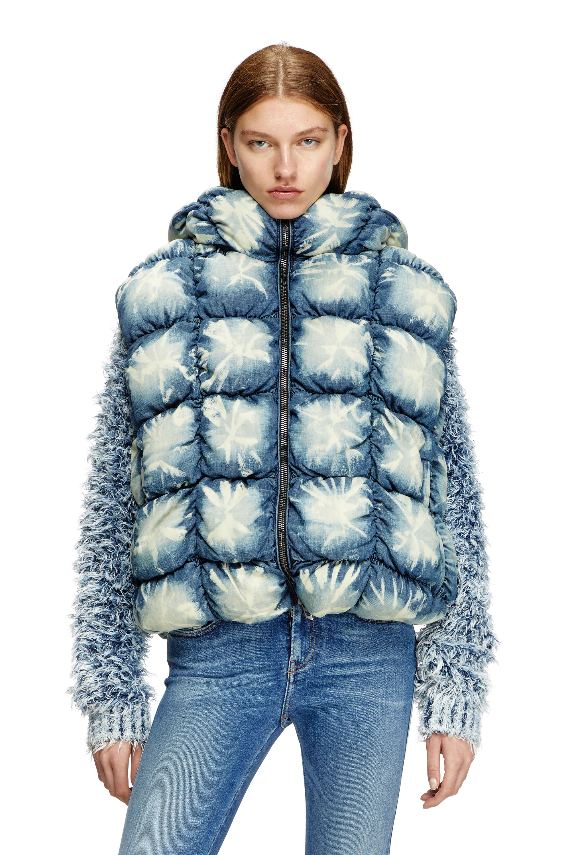 Diesel - W-THYS, Unisex's Tie-dyed denim puffer vest in Blue - 1