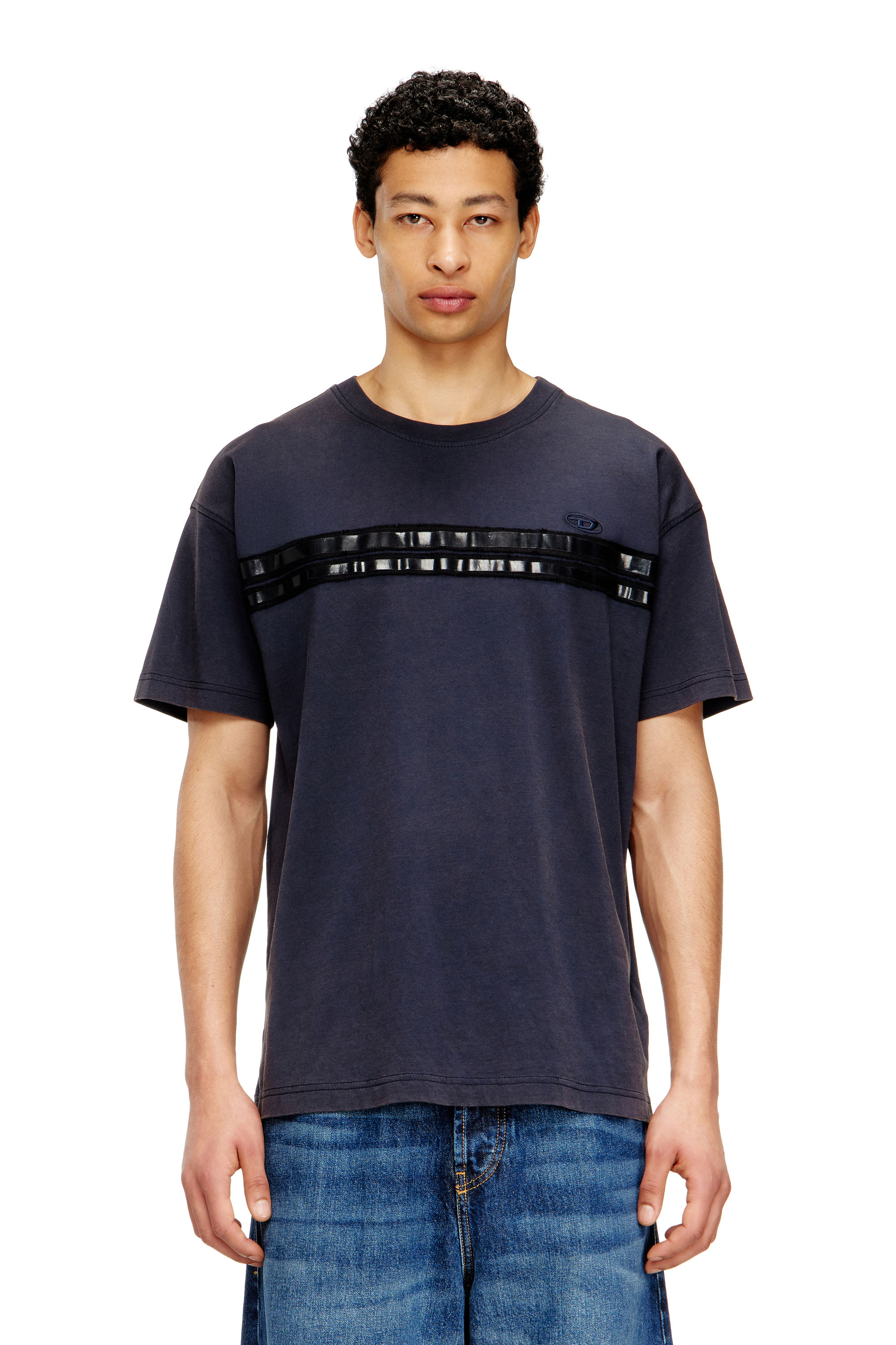 Diesel - T-REDDY, Man's Regular cotton T-shirt with framis bands in Dark Blue - 3