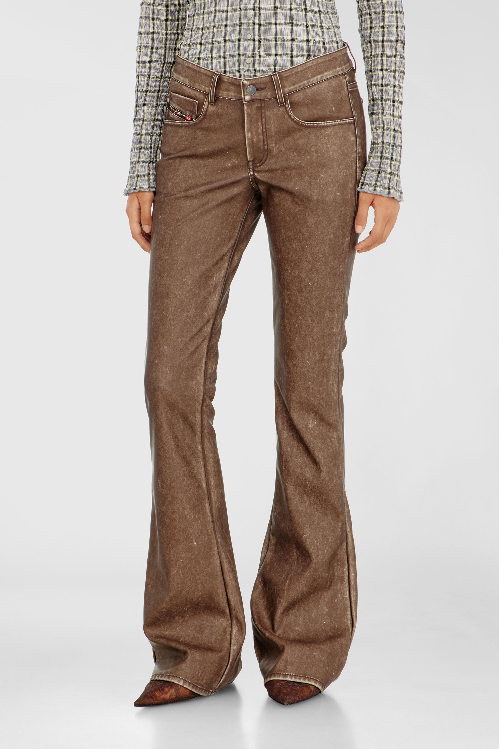 Diesel - P-STELLAR-S1, Woman's Bootcut pants in treated coated fabric in Brown - 1