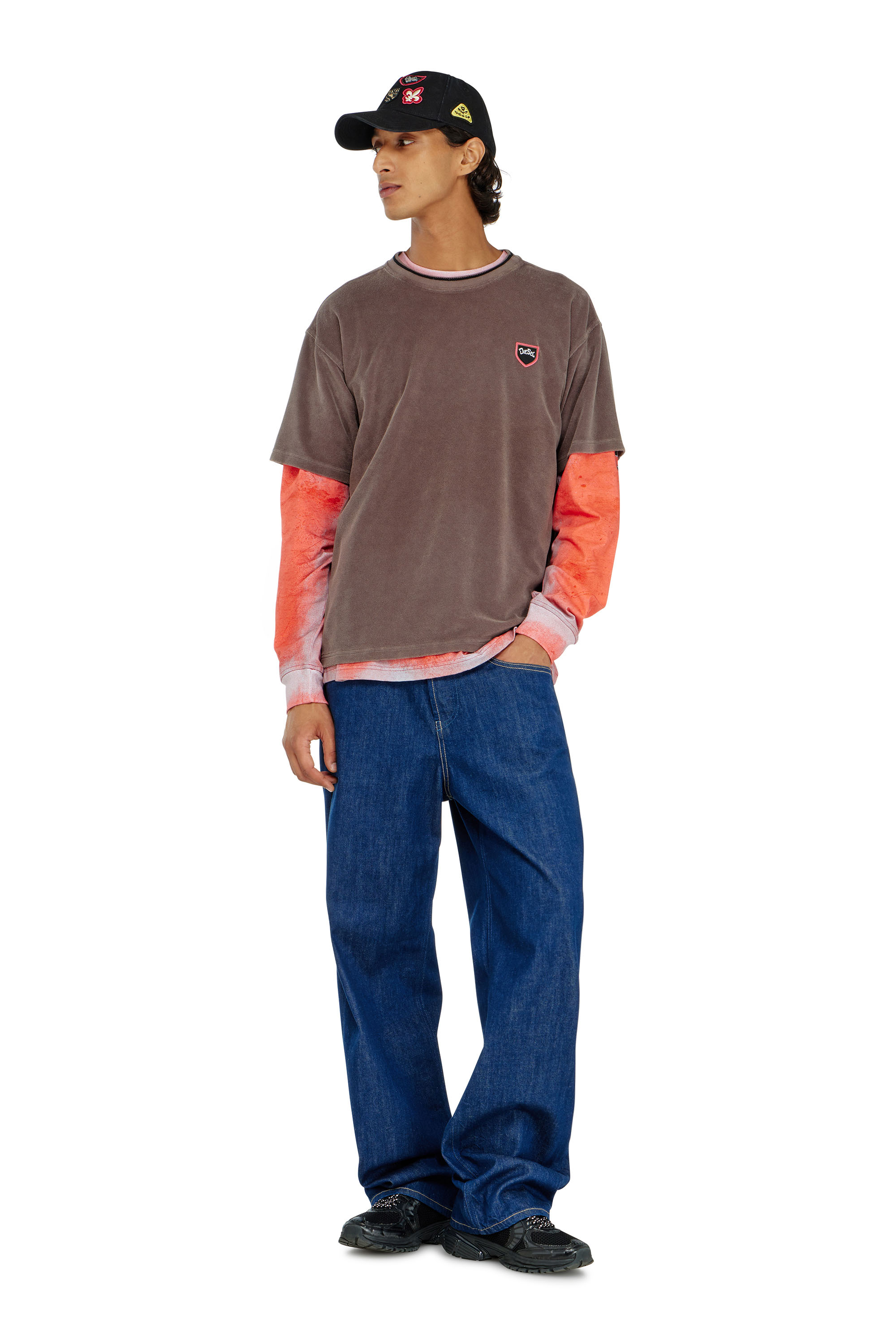 Diesel - T-SPONGY, Man's Chenille T-shirt with shield patch in null - 1
