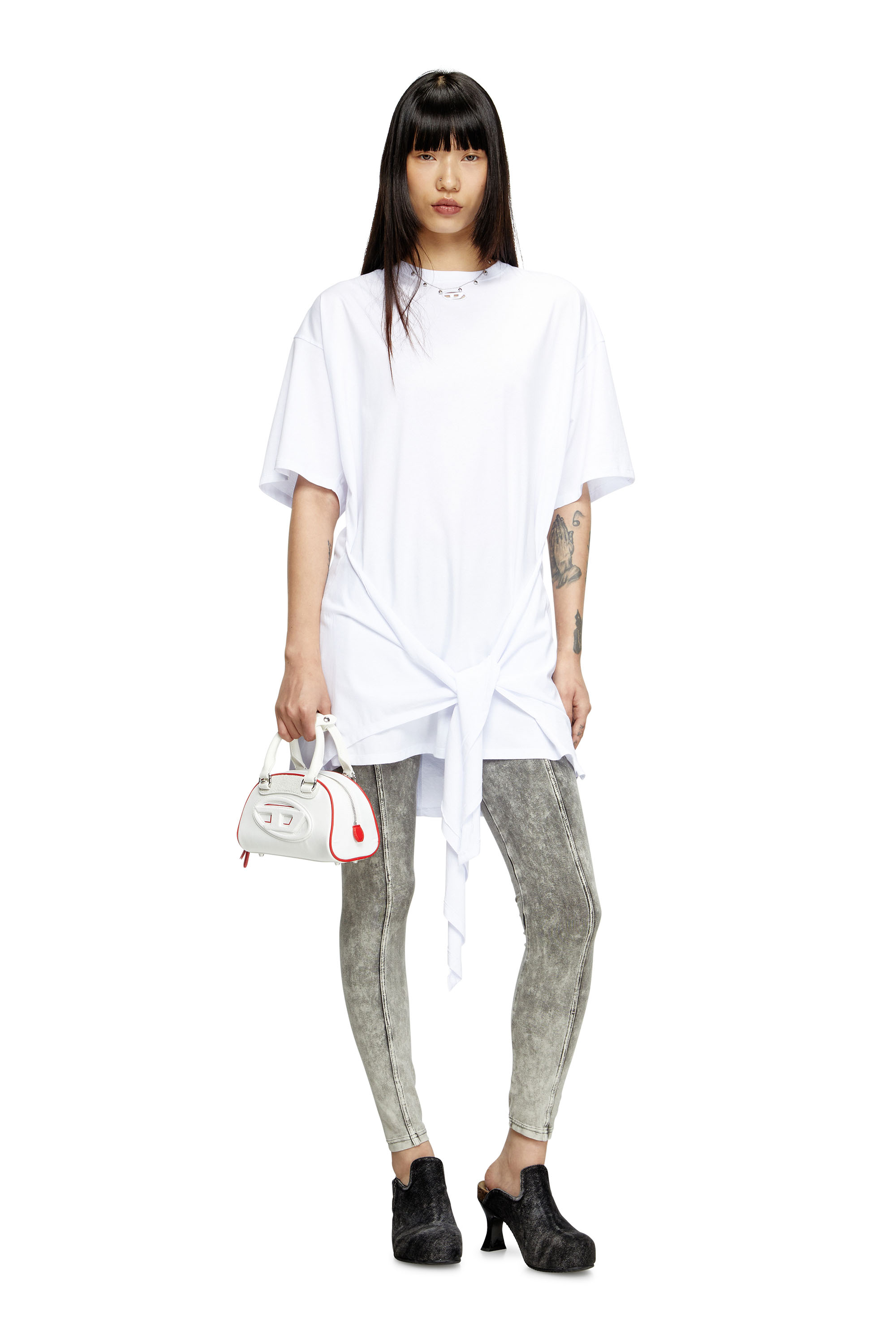 Diesel - D-EIVOR, Woman's T-shirt dress with tie front in White - 1