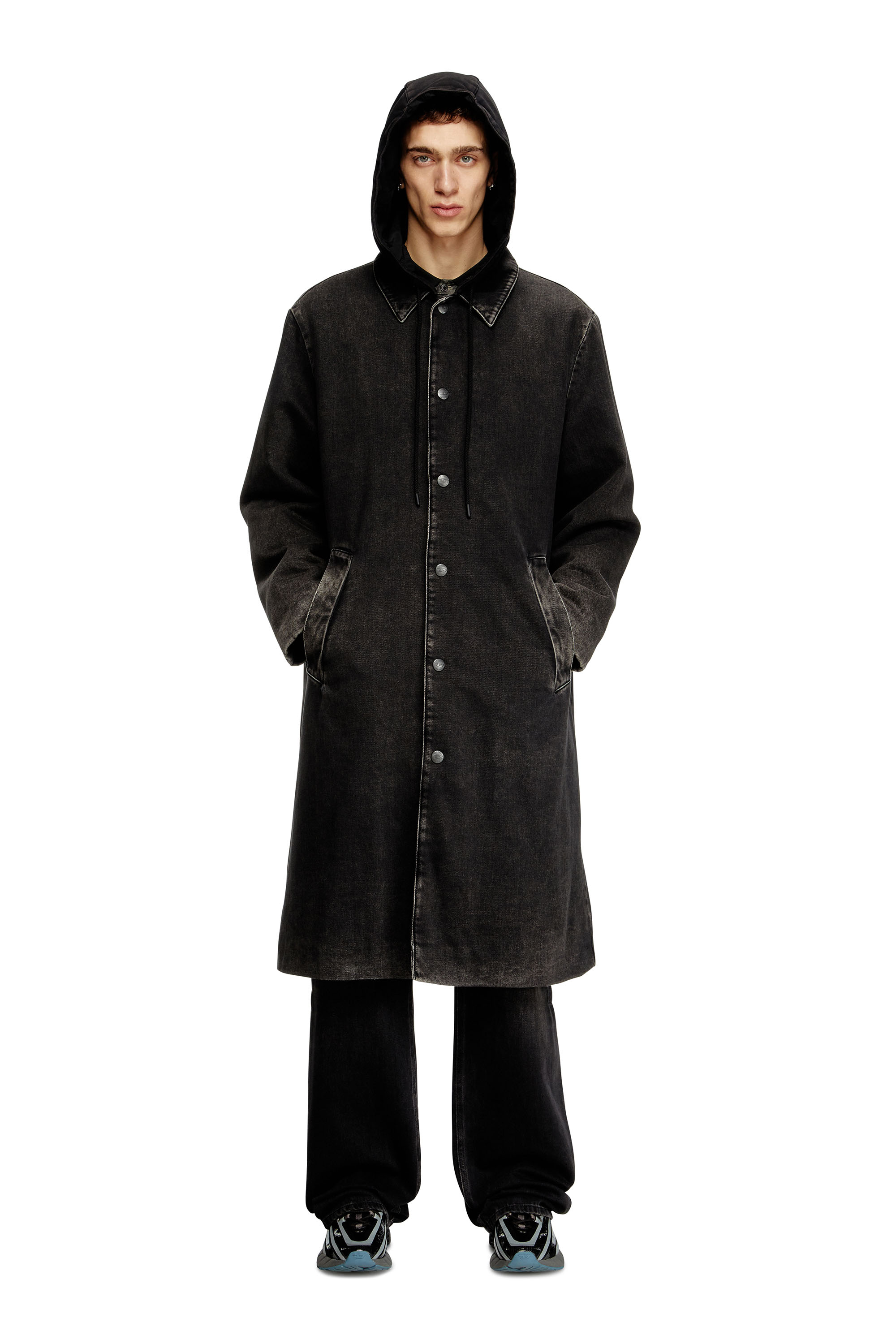 Diesel - D-JAKO-S, Man's Hybrid coat in denim and jersey in Black - 1