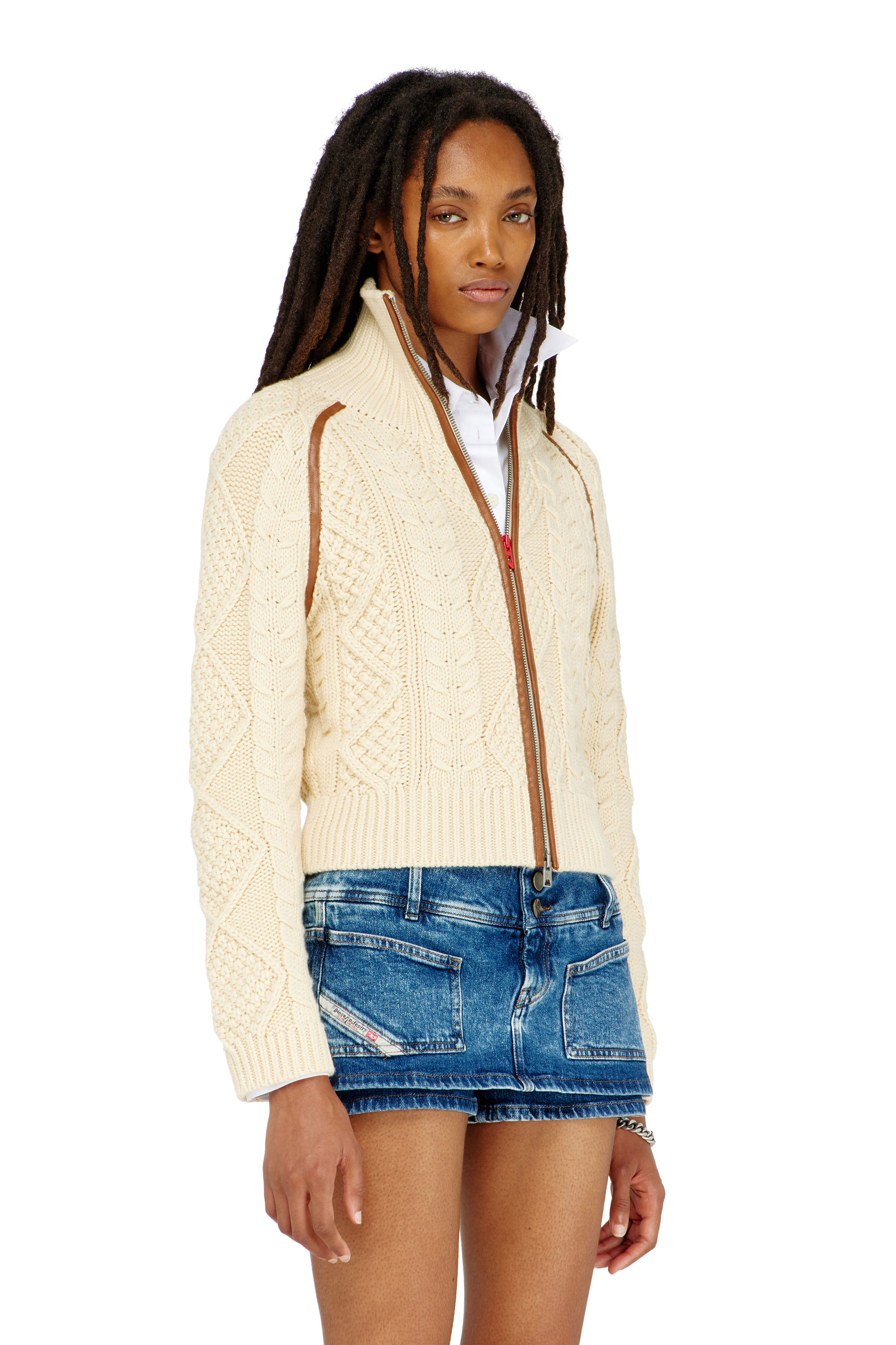 Diesel - M-INTELLE, Woman's Cable-knit cardigan with contrast bands in null - 3
