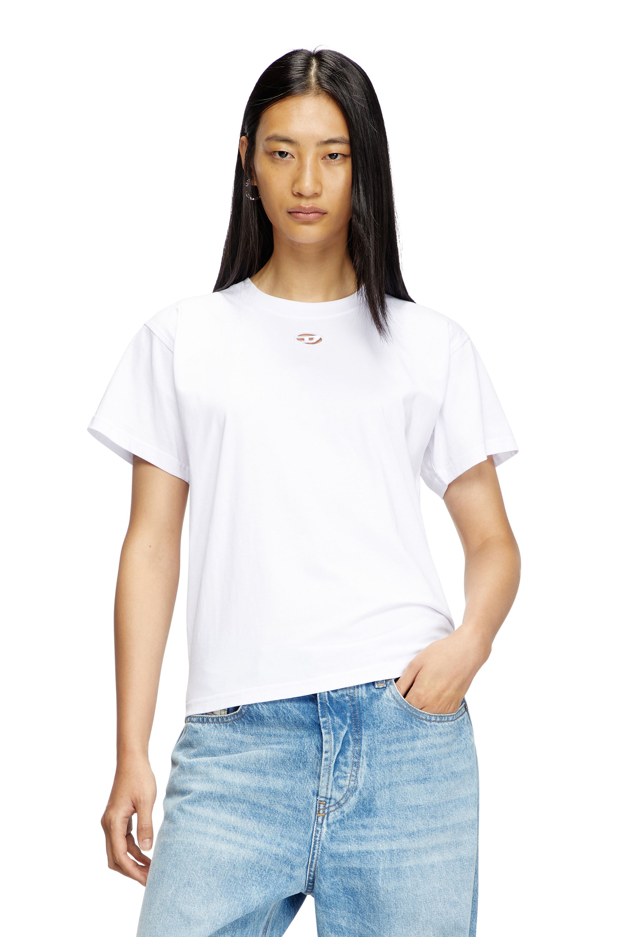 Diesel - T-MAREY, Woman's T-shirt with small Oval D in White - 3