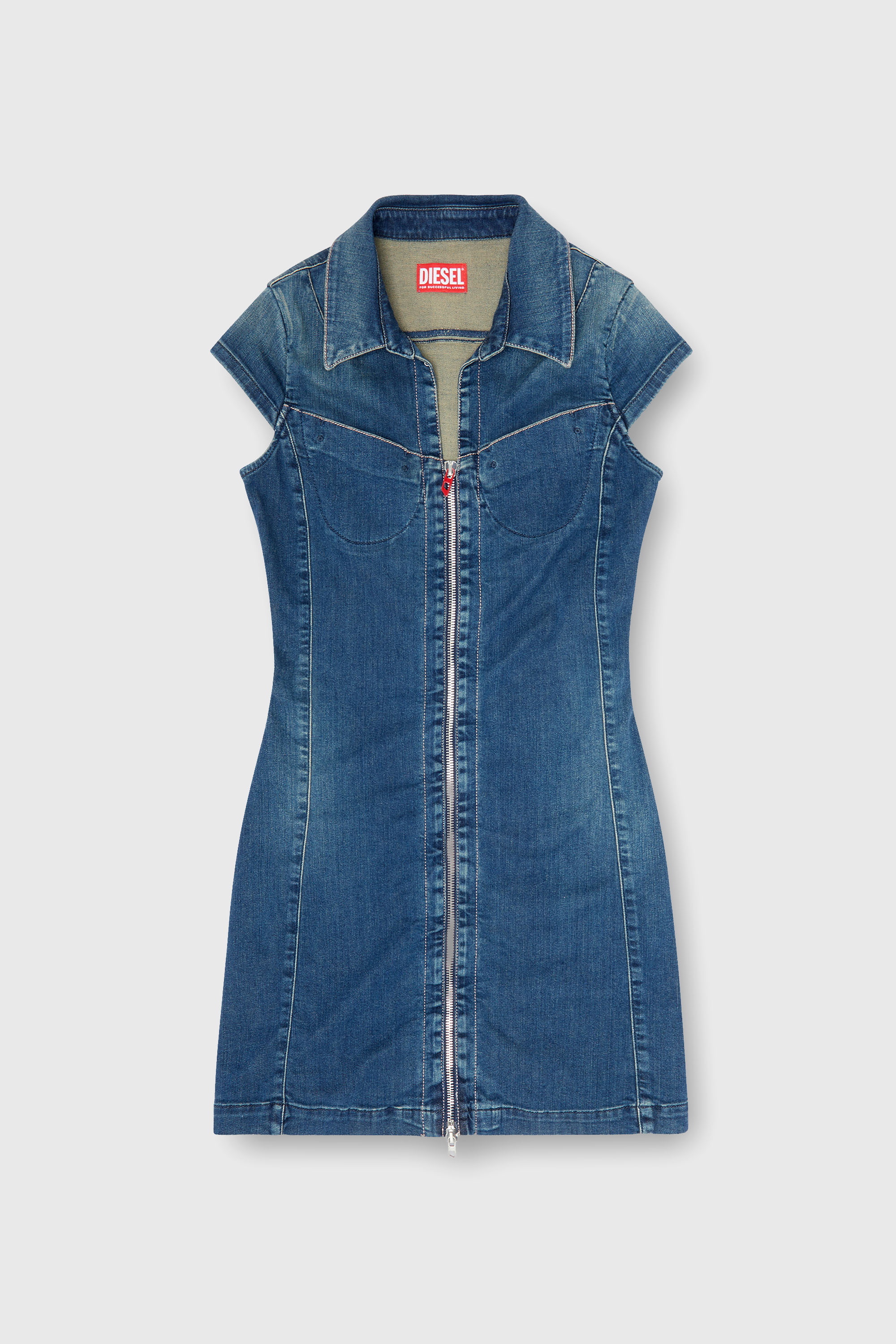 Diesel - DE-LORVYN-S, Woman's Denim shirt dress with full zip in Medium blue - 1