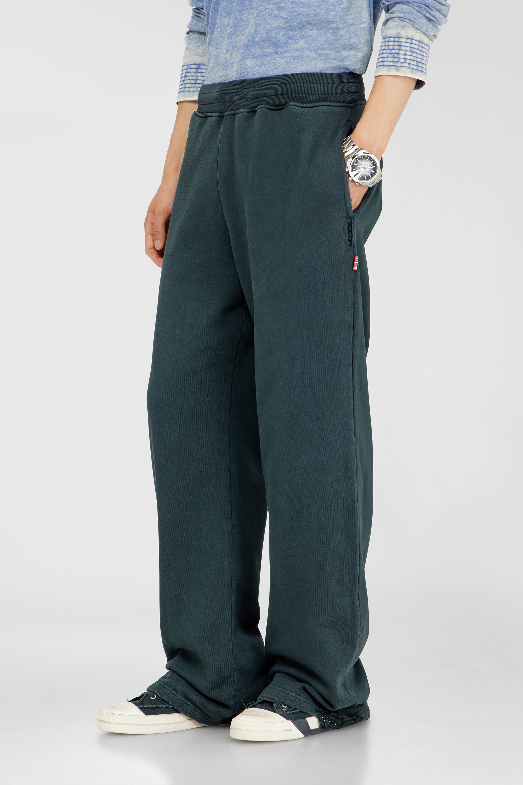 Diesel - P-MARTAINS-CRYSTALS, Man's Distressed sweatpants with crystal details in Dark Green - 3