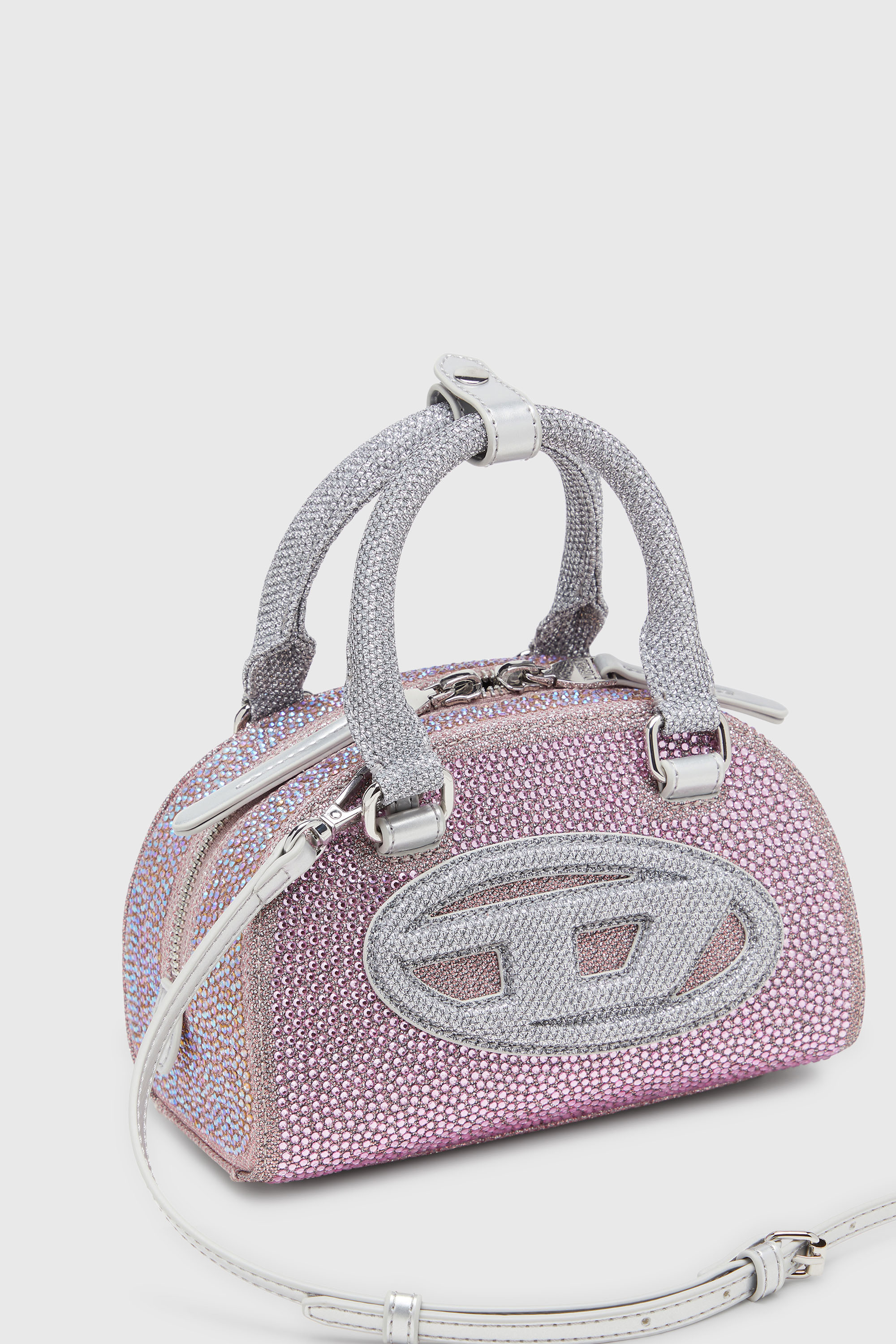 Diesel - 1DR DOME CROSSBODY, Woman's 1DR Dome - Small bowling bag in crystal Lurex in Pink - 5