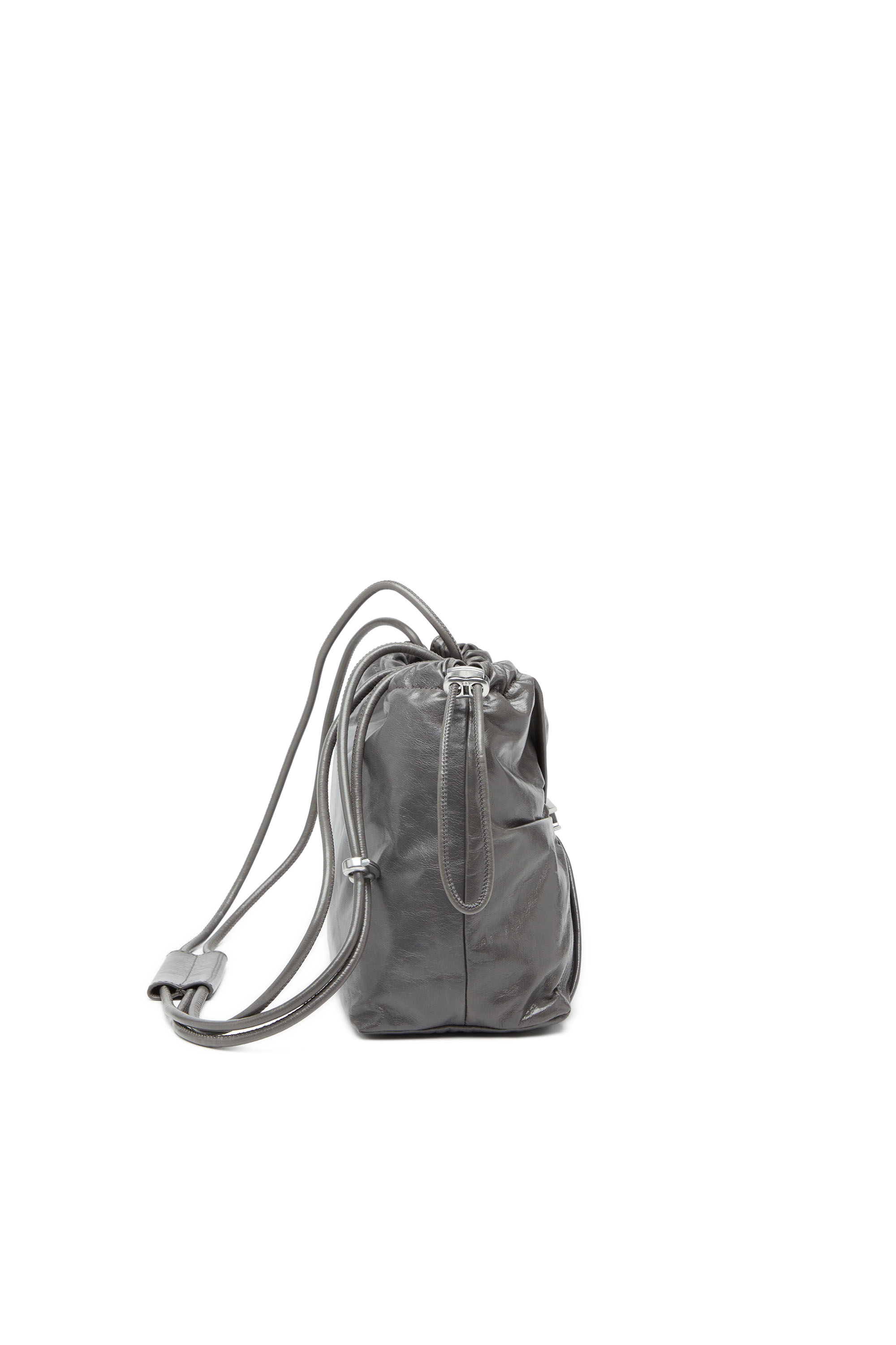 Diesel - SCRUNCH-D BUCKET, Woman's Scrunch-D-Bucket bag in shiny wrinkled leather in Grey - 4