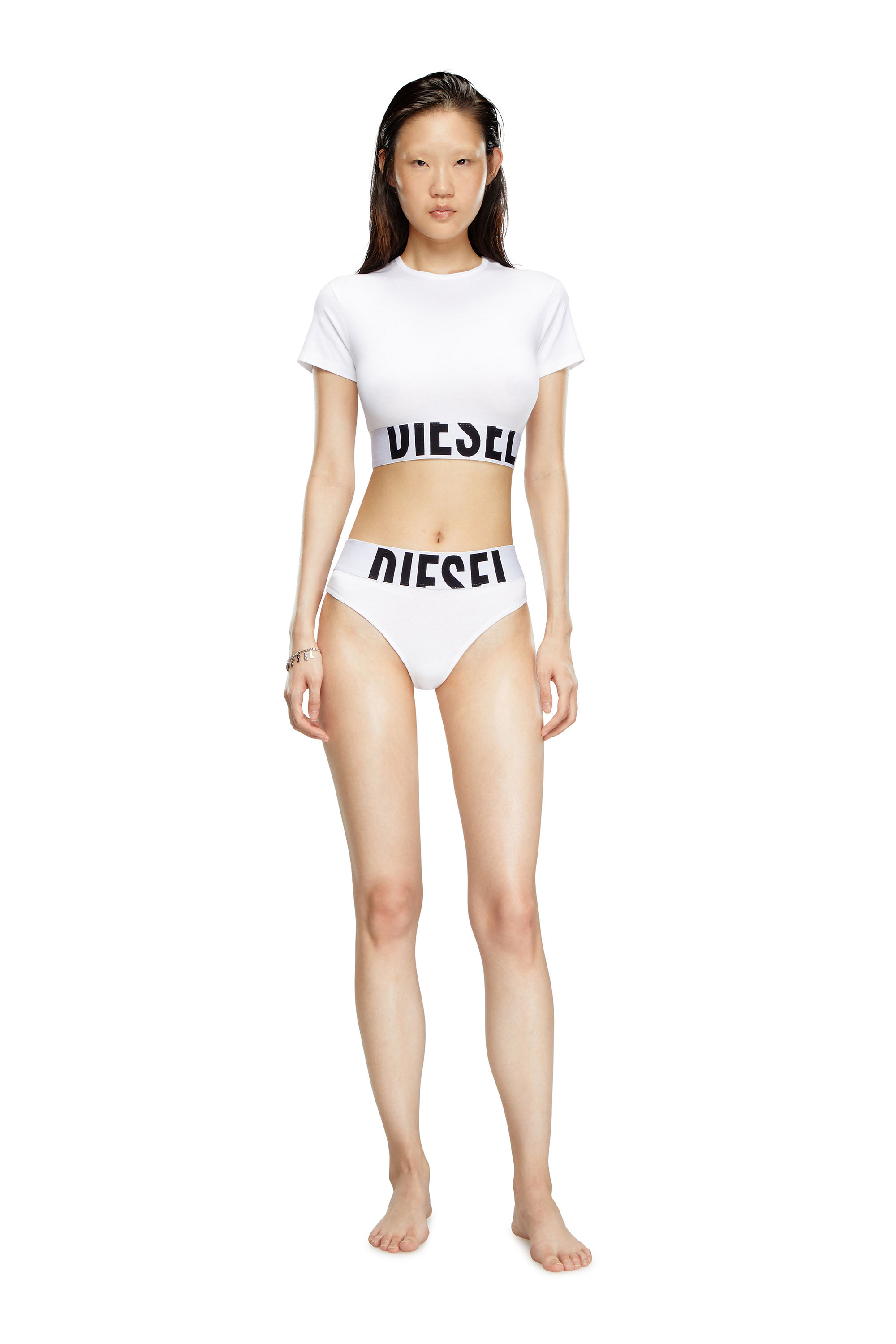 Diesel - UFTEE-SPORT-CROPPED-T-SHIRT, Woman Sporty cropped top with logo band in White - Image 2