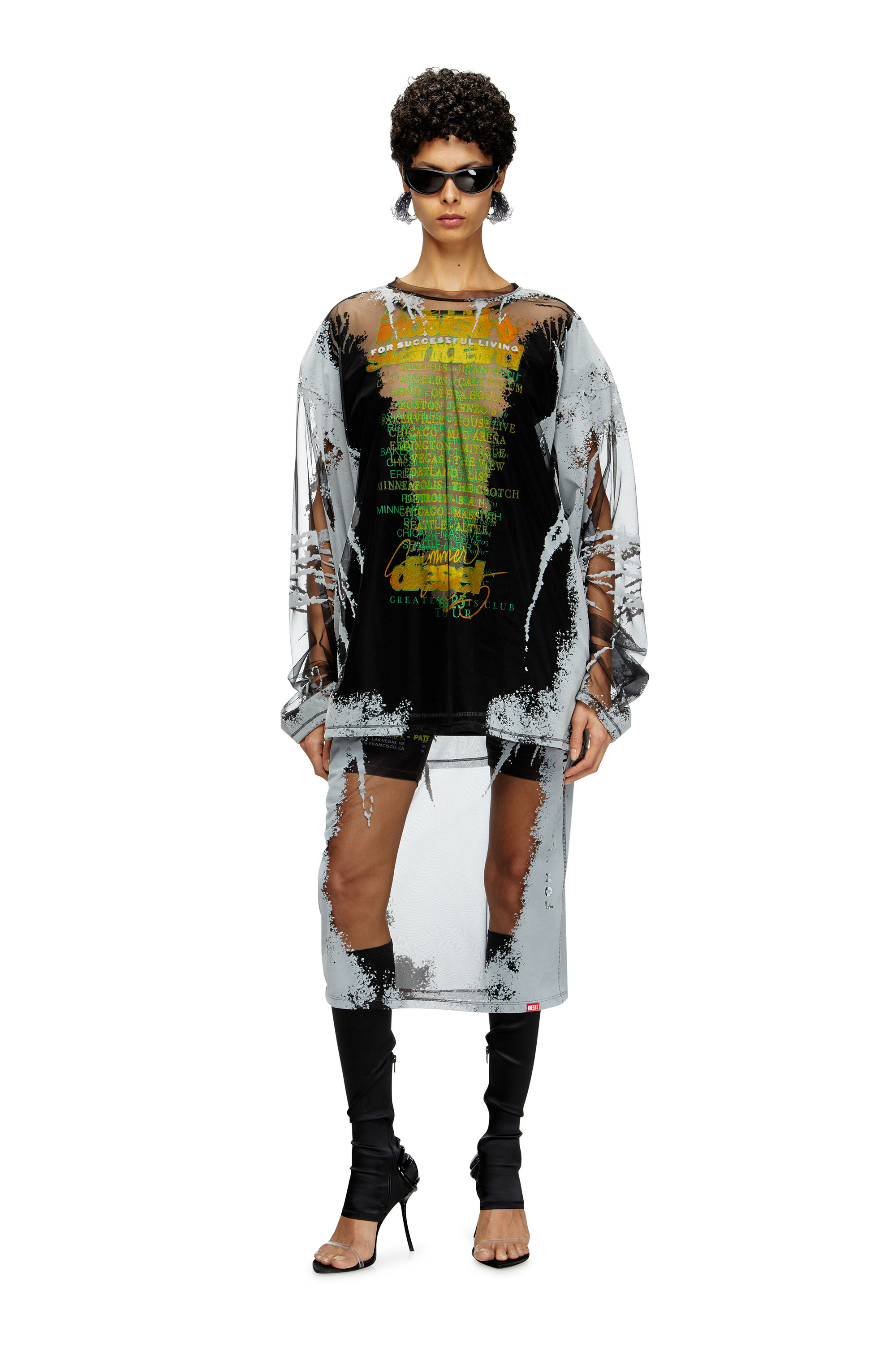 Diesel - T-HASSAN-LS-A, Unisex's Long-sleeve nylon T-shirt with lyrics print in Black - 7