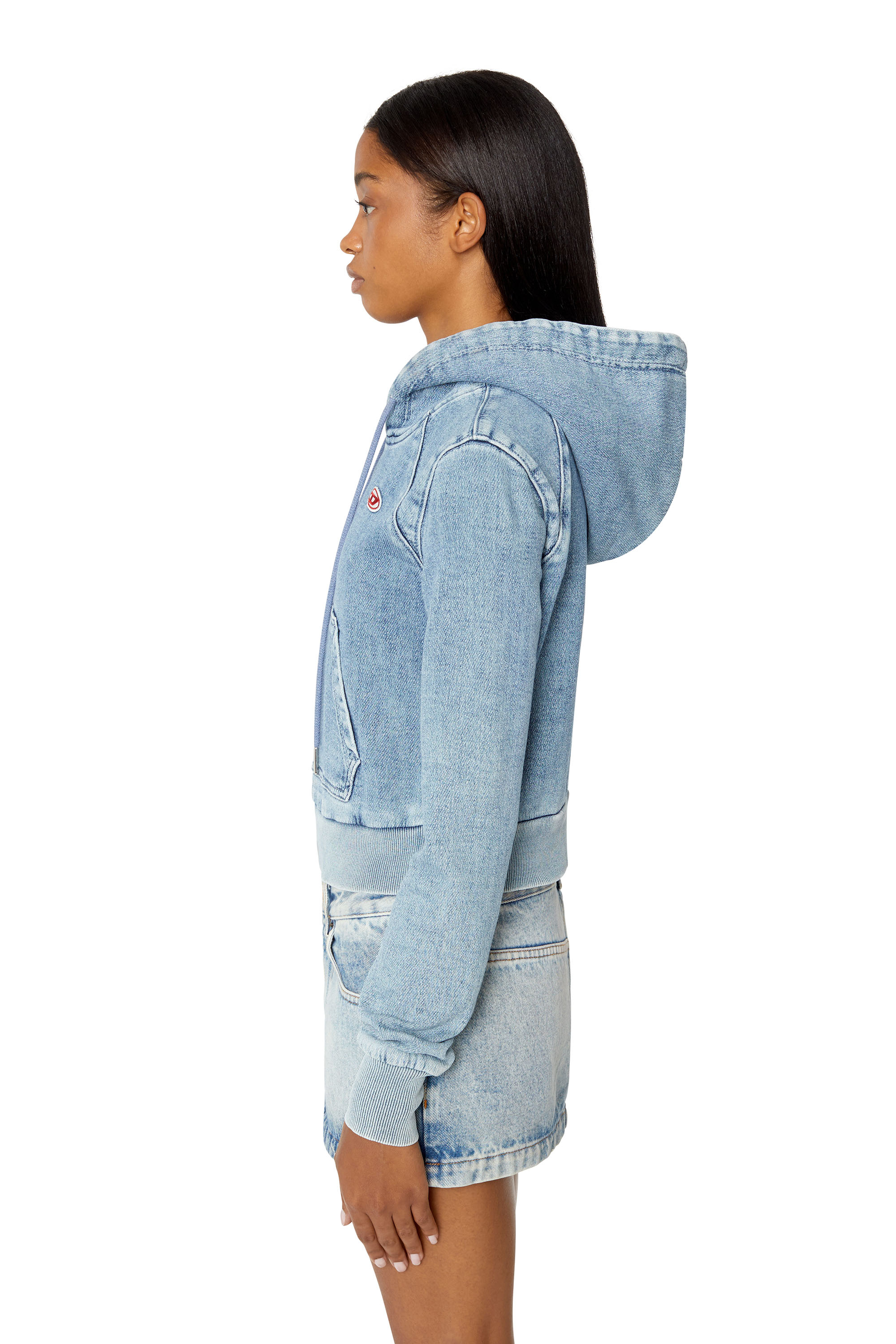 Diesel - D-ANGY TRACK DENIM HOODIE, Woman's Crop hoodie in Track Denim in Light Blue - 5