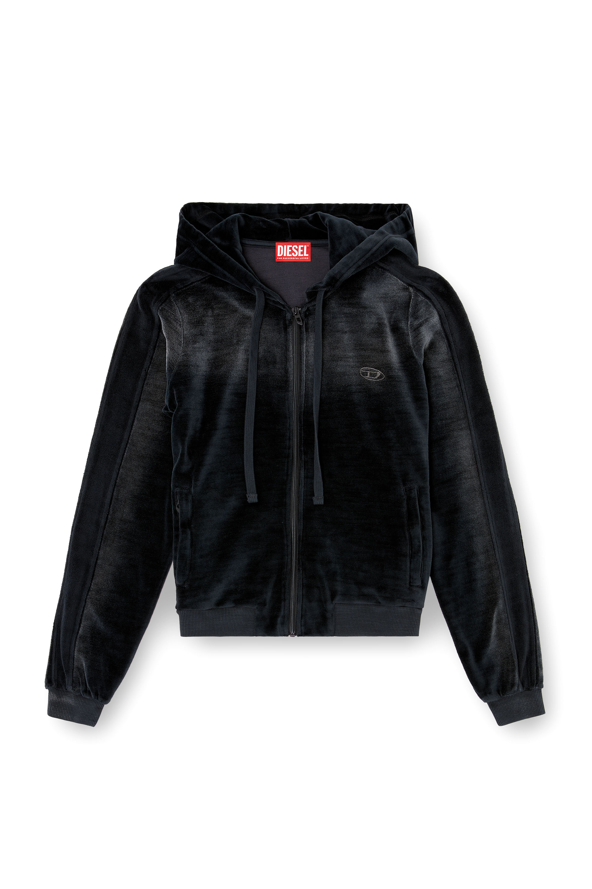 Diesel - F-ELY-Q1, Woman's Zip-up hoodie in faded chenille in Black - 4