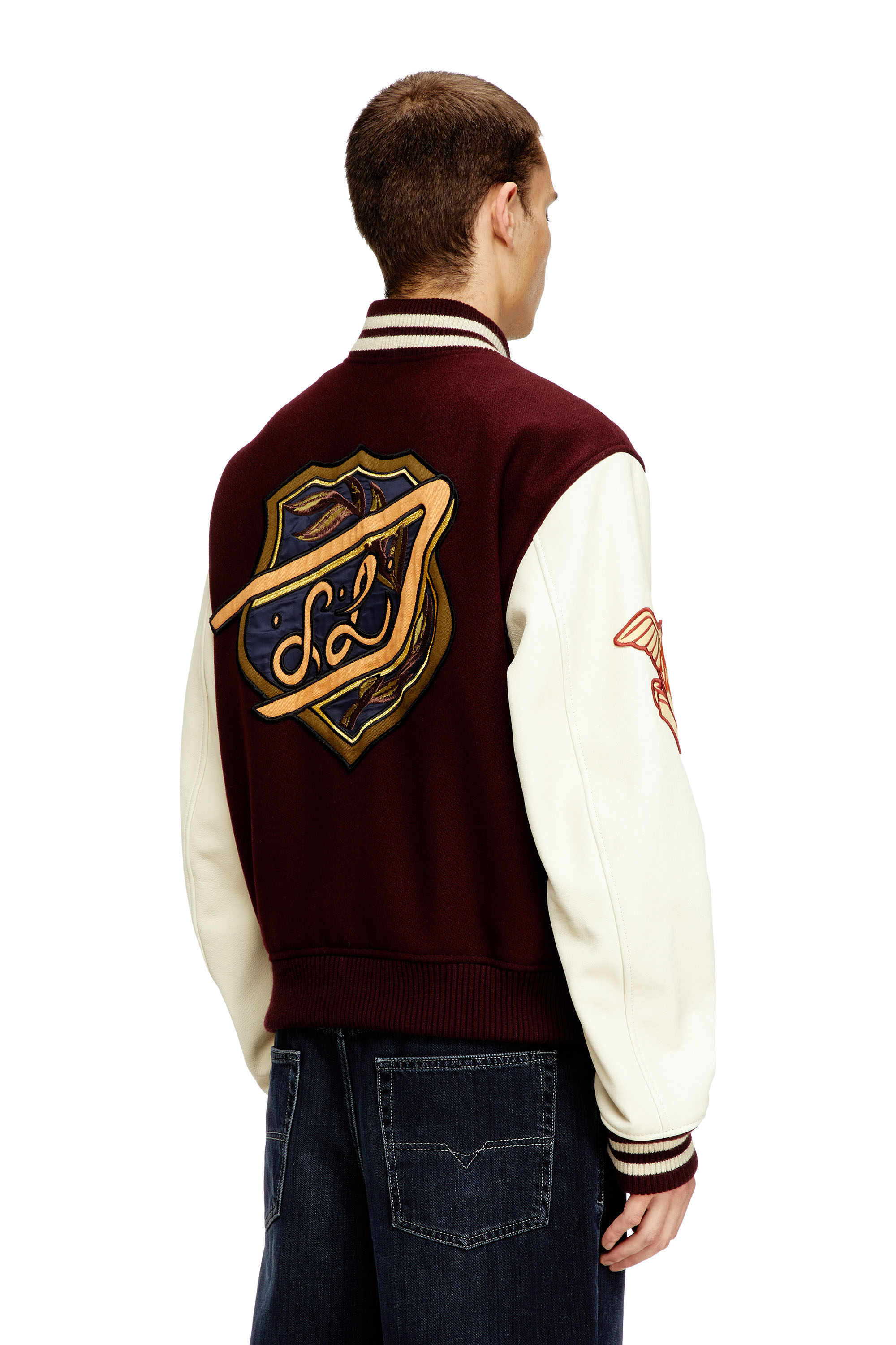 Diesel - L-ARRY-CP, Man's Varsity jacket in wool and leather in Red/White - 4