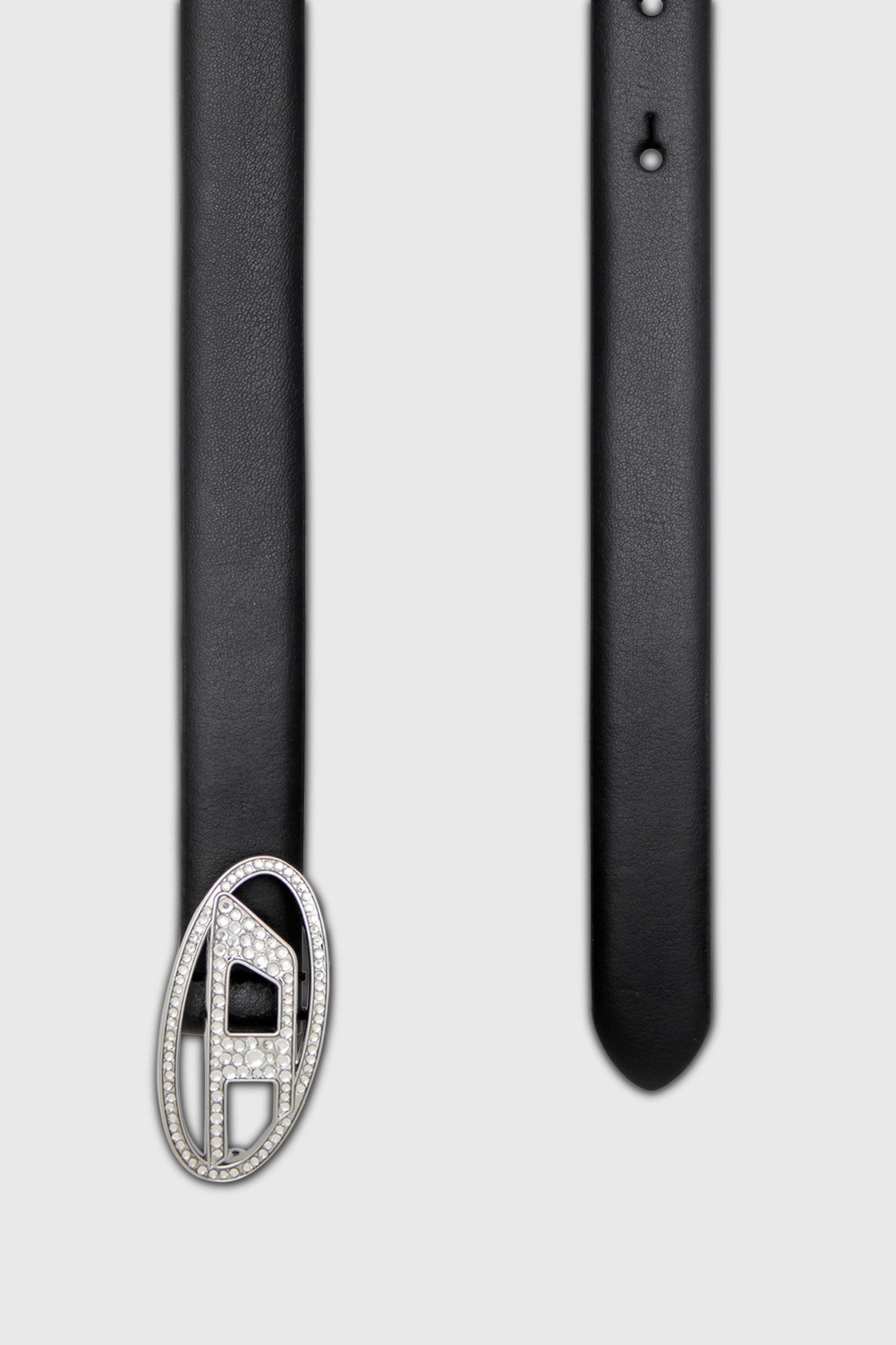 Diesel - B-1DR STRASS 20, Woman's 1.9cm slim leather belt with crystal buckle in Black - 2