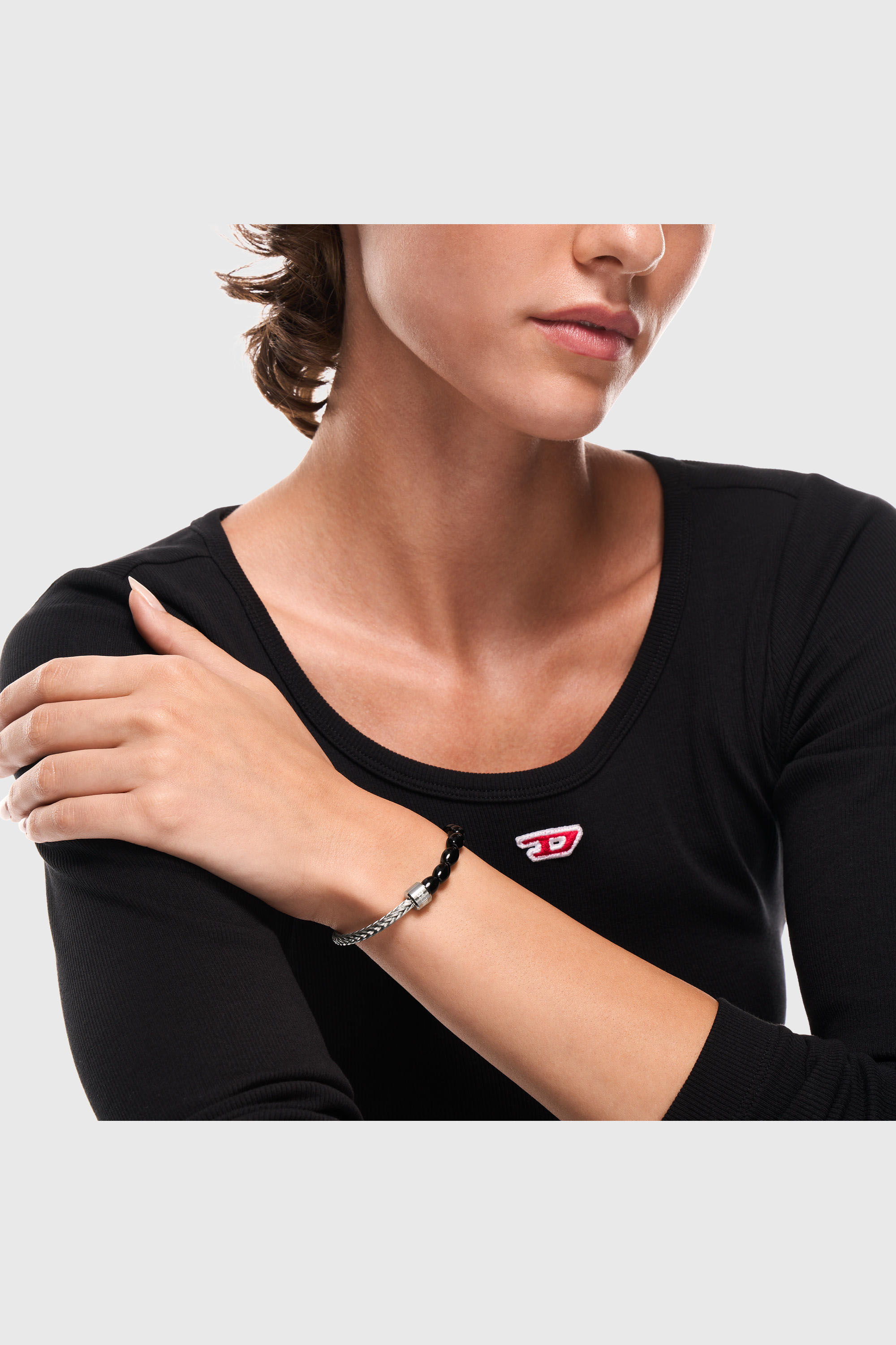 Diesel - DX1714040, Unisex's Black Agate Beaded Bracelet in Silver/Black - 5