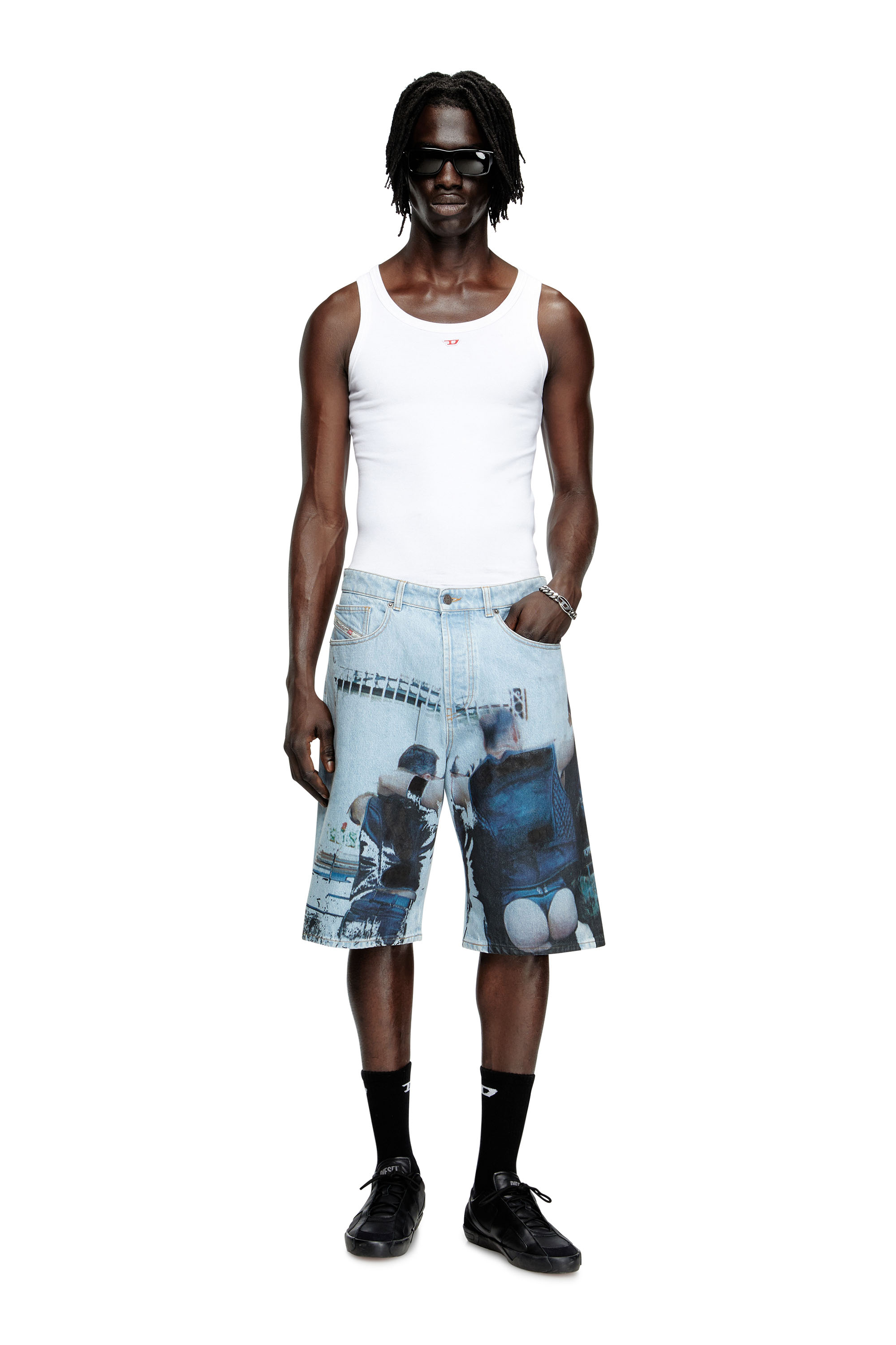 Diesel - PR-D-RIXFORD-S, Unisex's Denim shorts with faded print in Light Blue - 1