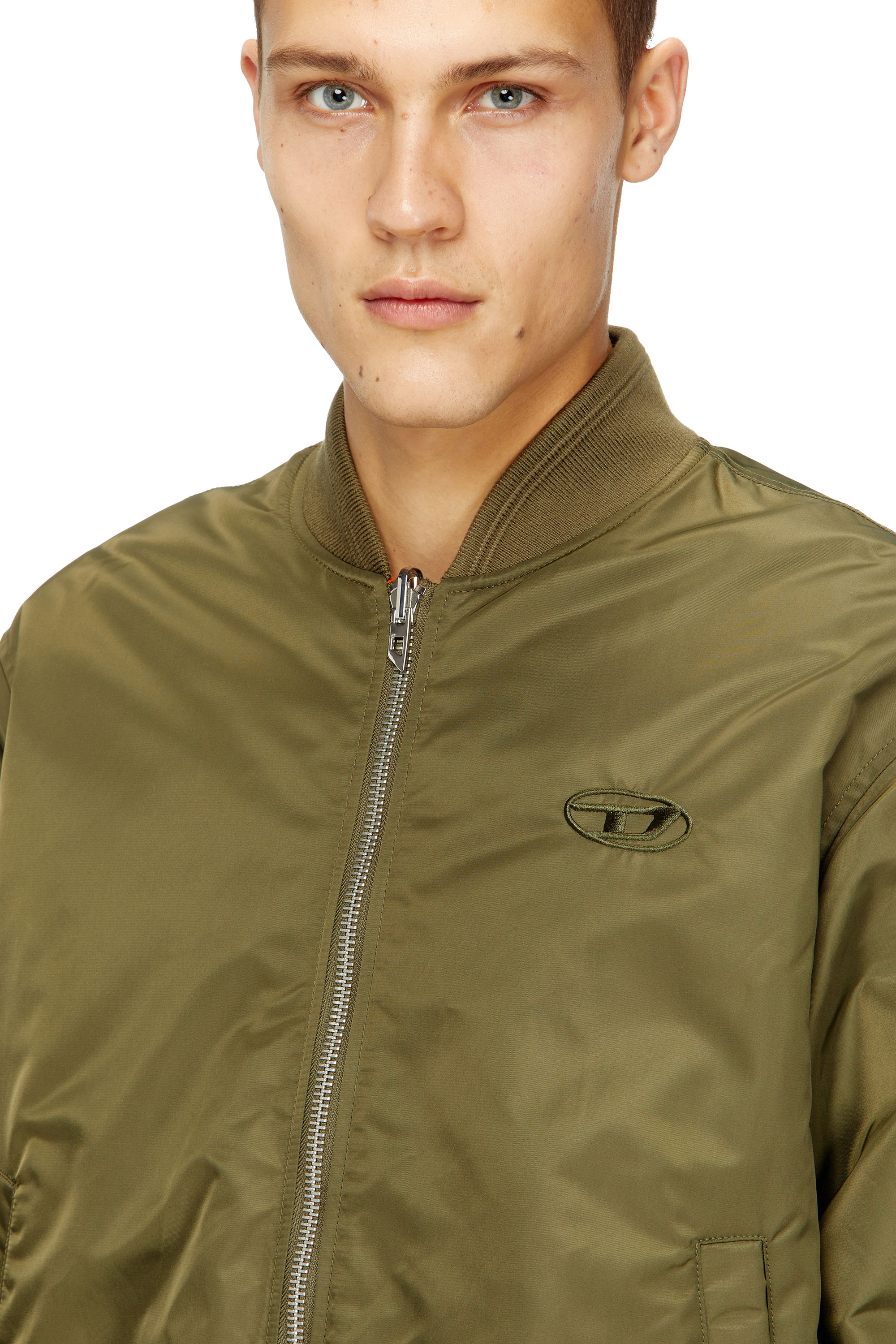 Diesel - W-TYPE-D1, Man's Padded bomber jacket with Oval D embroidery in Green/Orange - 5