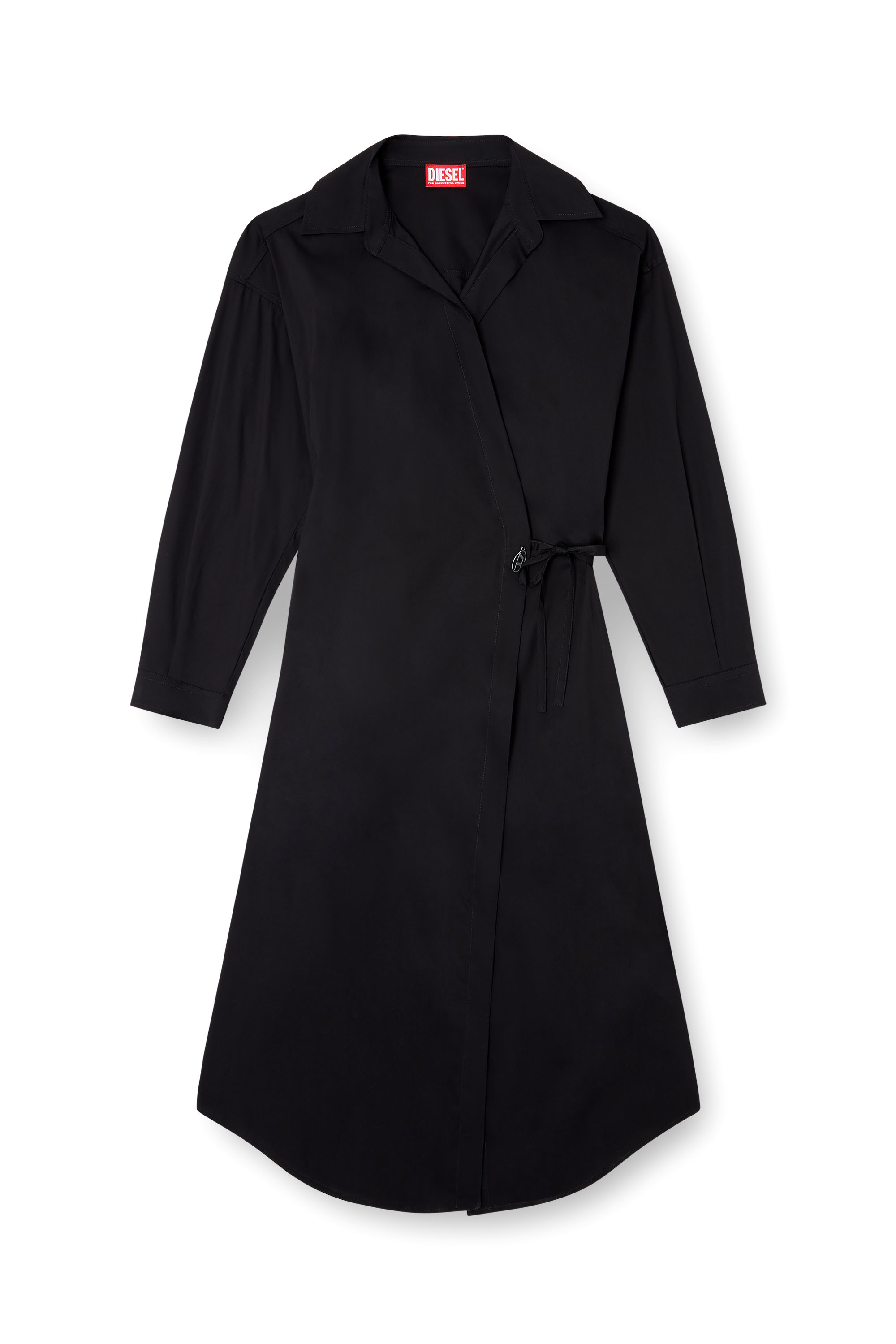 Diesel - D-ELPHI-LONG, Woman's Wrap shirt dress in cotton-blend poplin in Black - 1