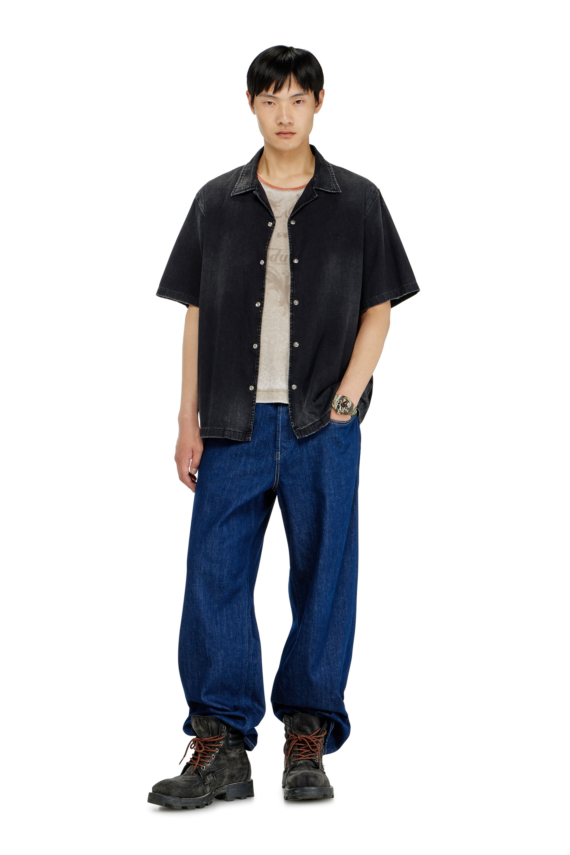 Diesel - D-NABIL-D, Man's Denim short-sleeve shirt in Black - 2