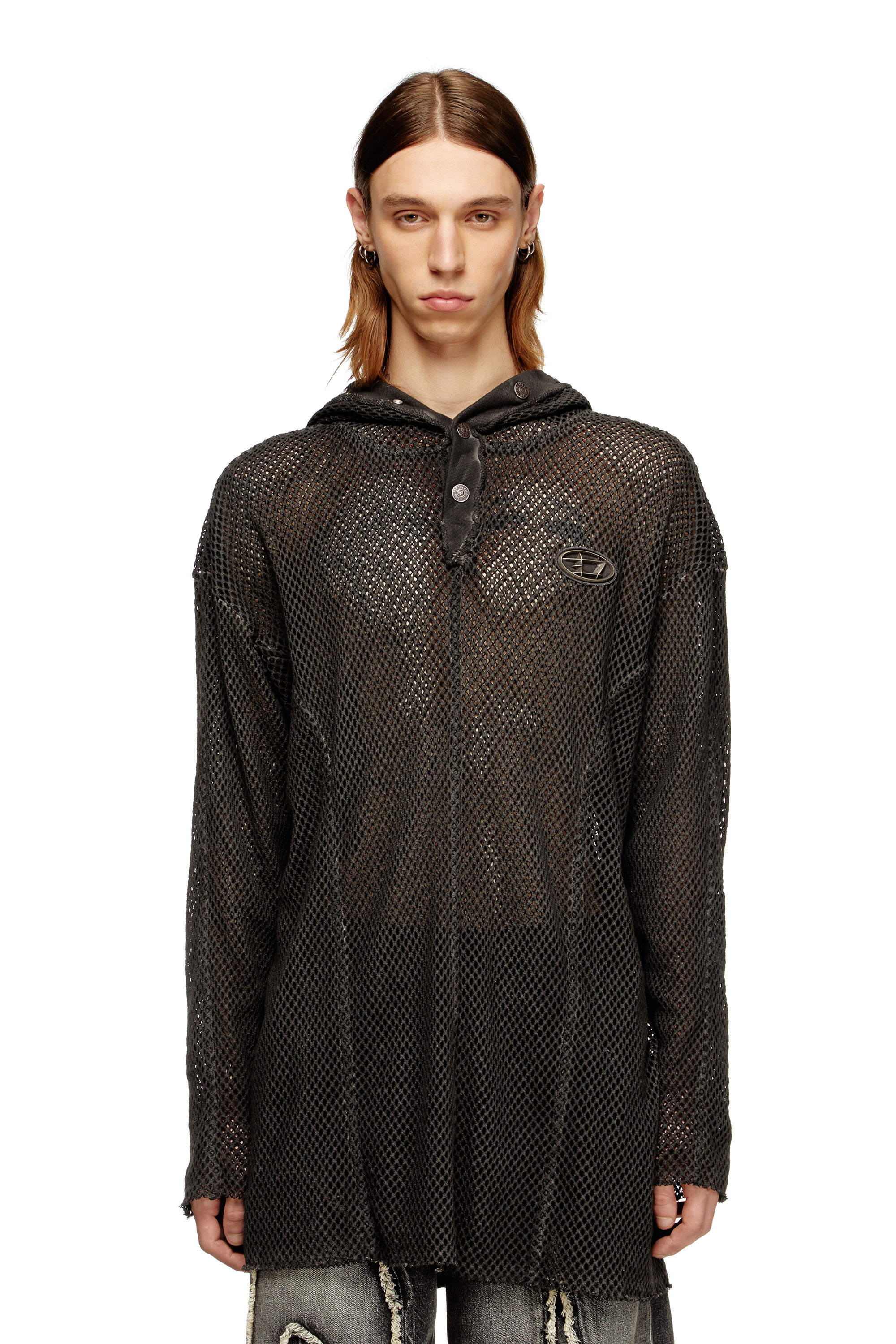 Diesel - S-THUG-FISHNET, Unisex's Fishnet hoodie with full-closure hood in Black - 3