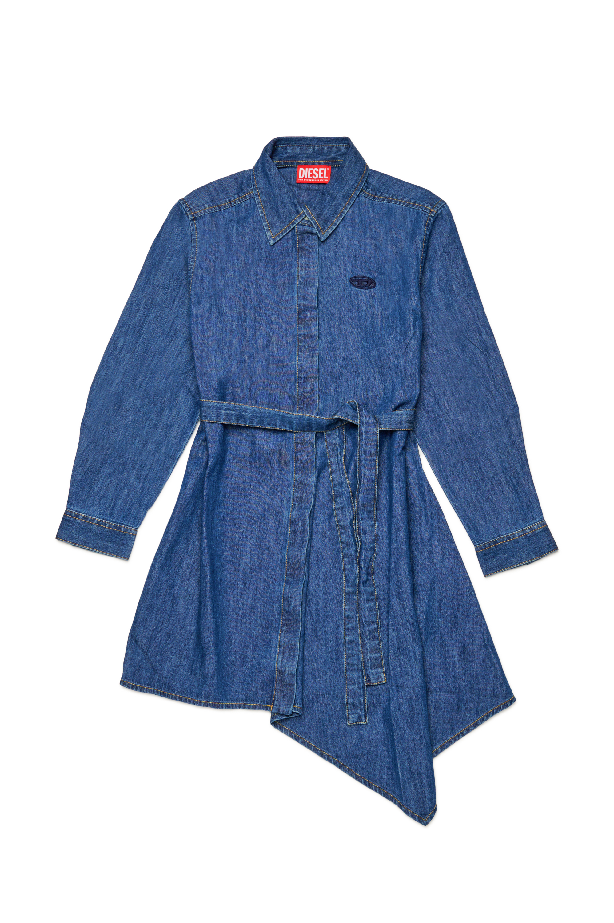 Diesel - DETRISS, Woman's Denim shirt dress with asymmetric hem in Medium blue - 1