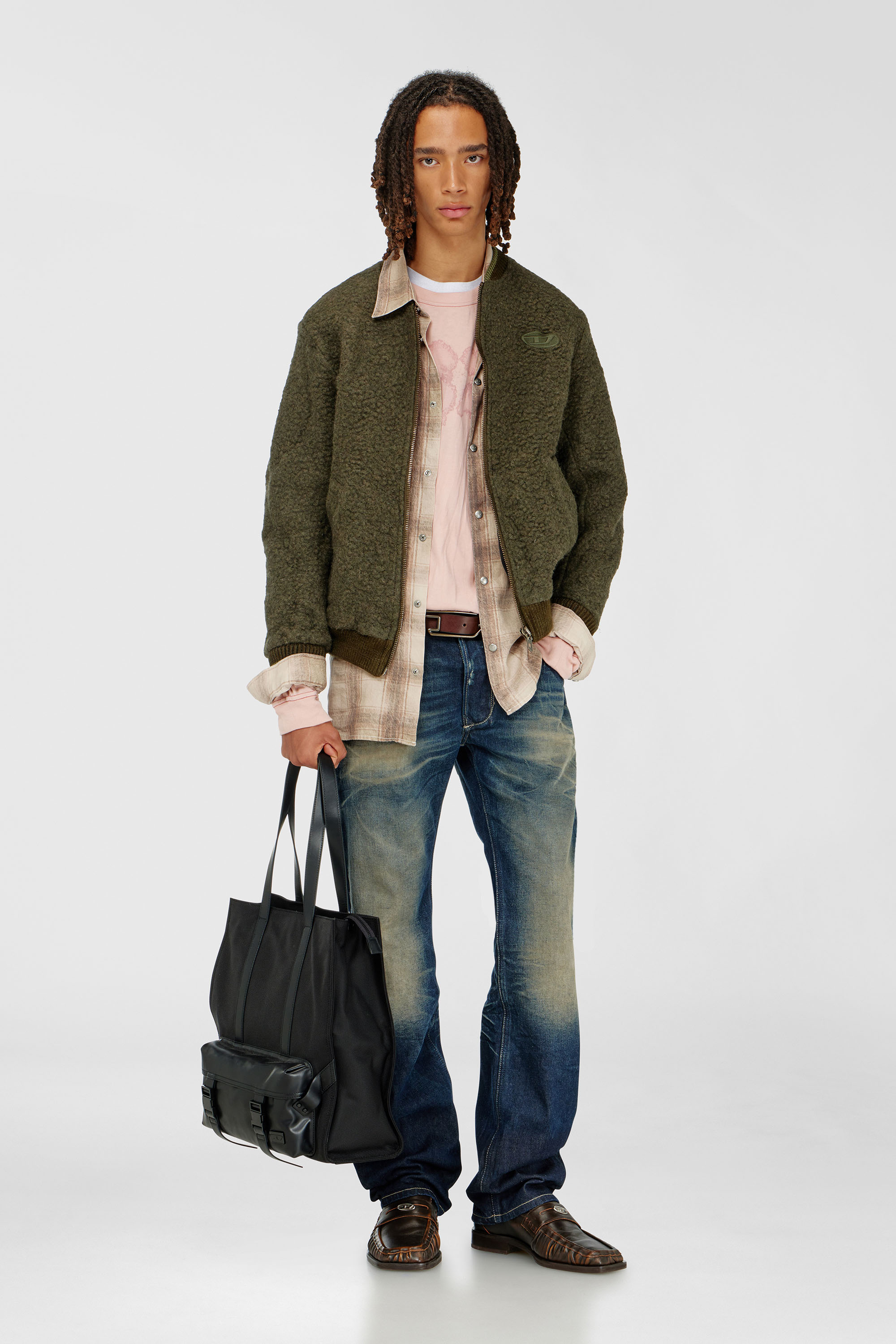 Diesel - S-REDS, Man's Whool mix bomber jacket with ribbed trims in Military Green - 1