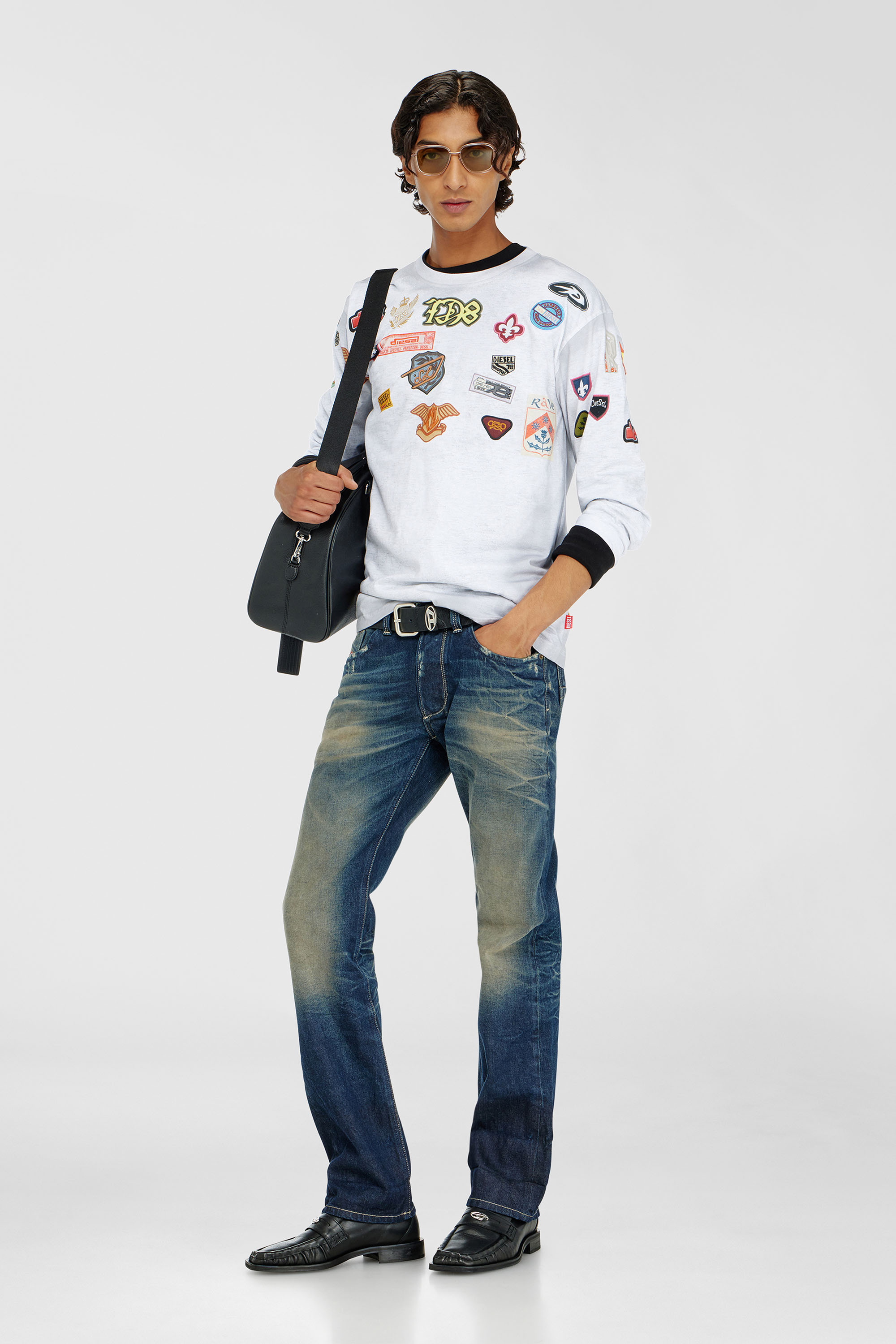 Diesel - T-NORME-LS-PATCHES, Man's Long-sleeve T-shirt with all-over patches print in White - 1