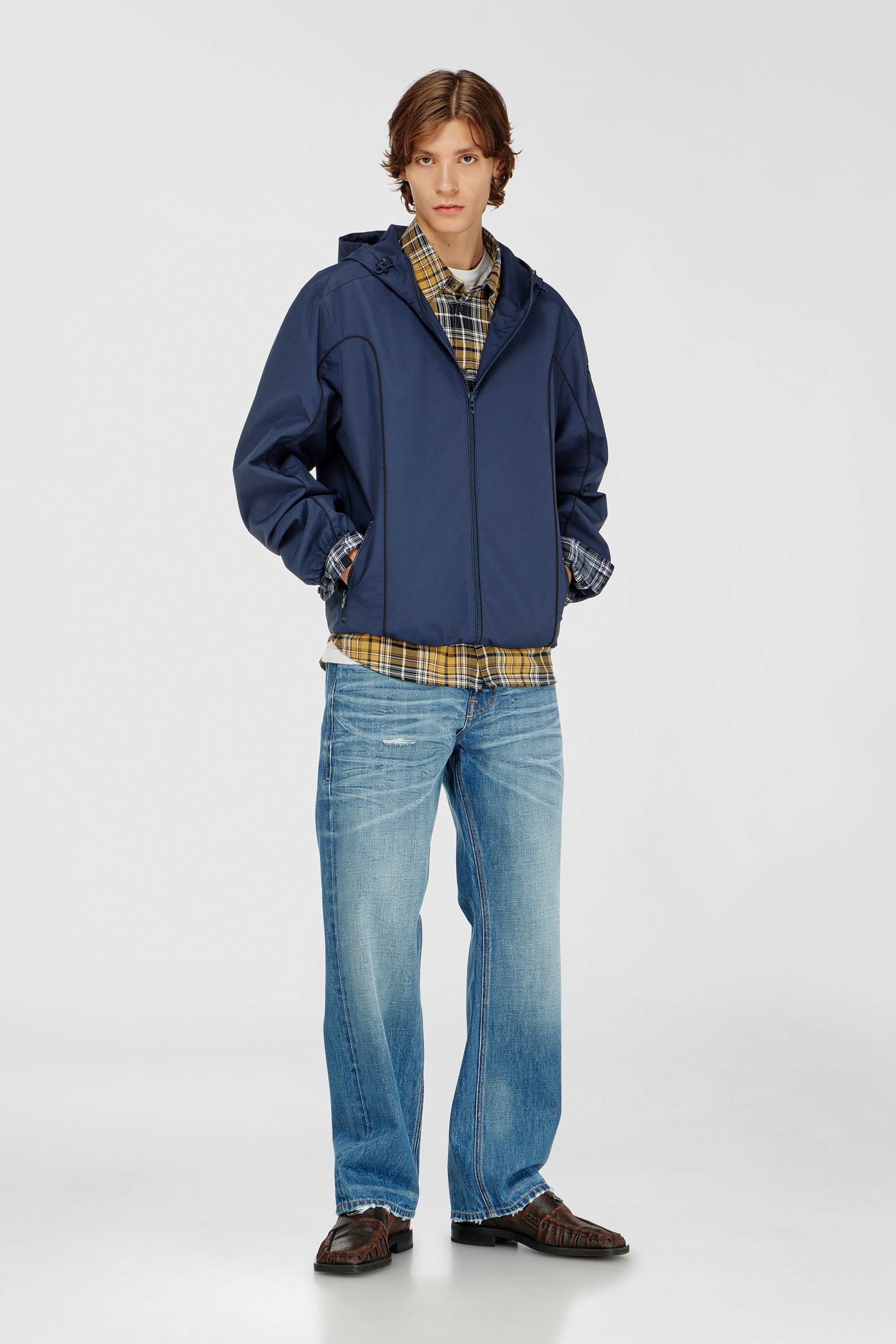 Diesel - J-HIVES-WRD, Man's Windbreaker with contrast piping in Blue - 2