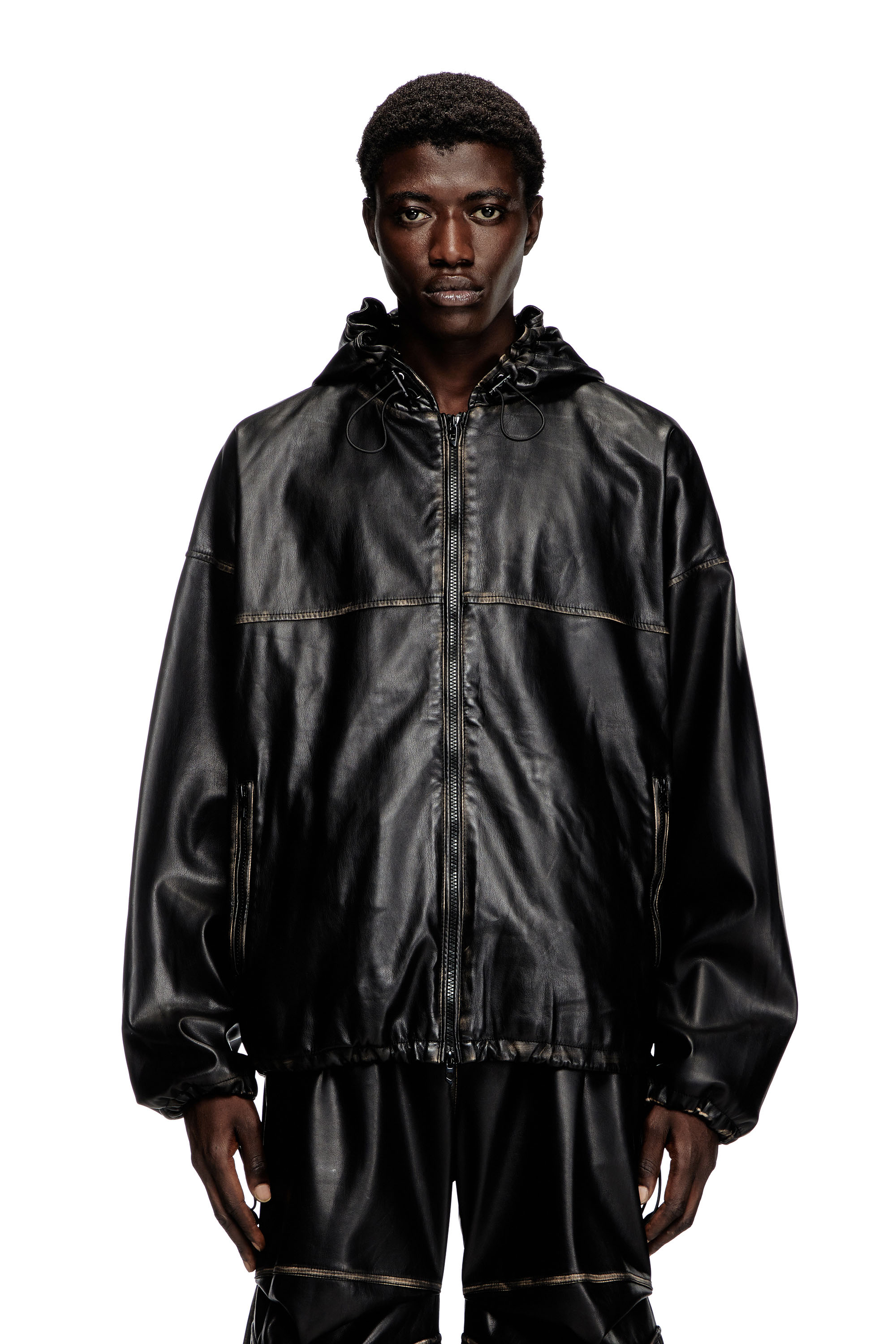 Diesel - J-ANTIL, Unisex's Distressed hooded jacket in Black - 3