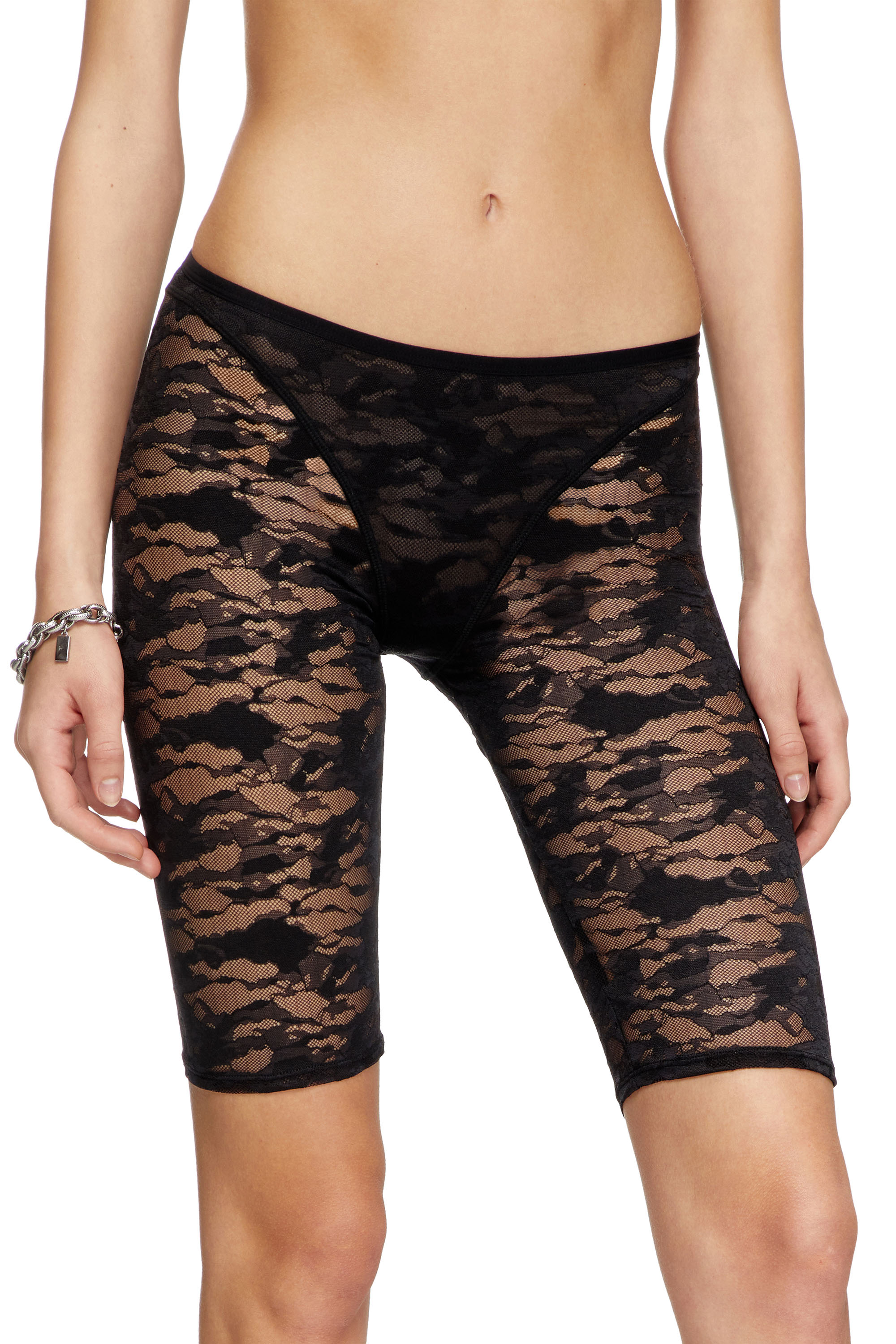 Diesel - UFLB-D-OVAL-LACE-SHORT, Woman's Camo lace shorts with Oval D plaque in Black - 3