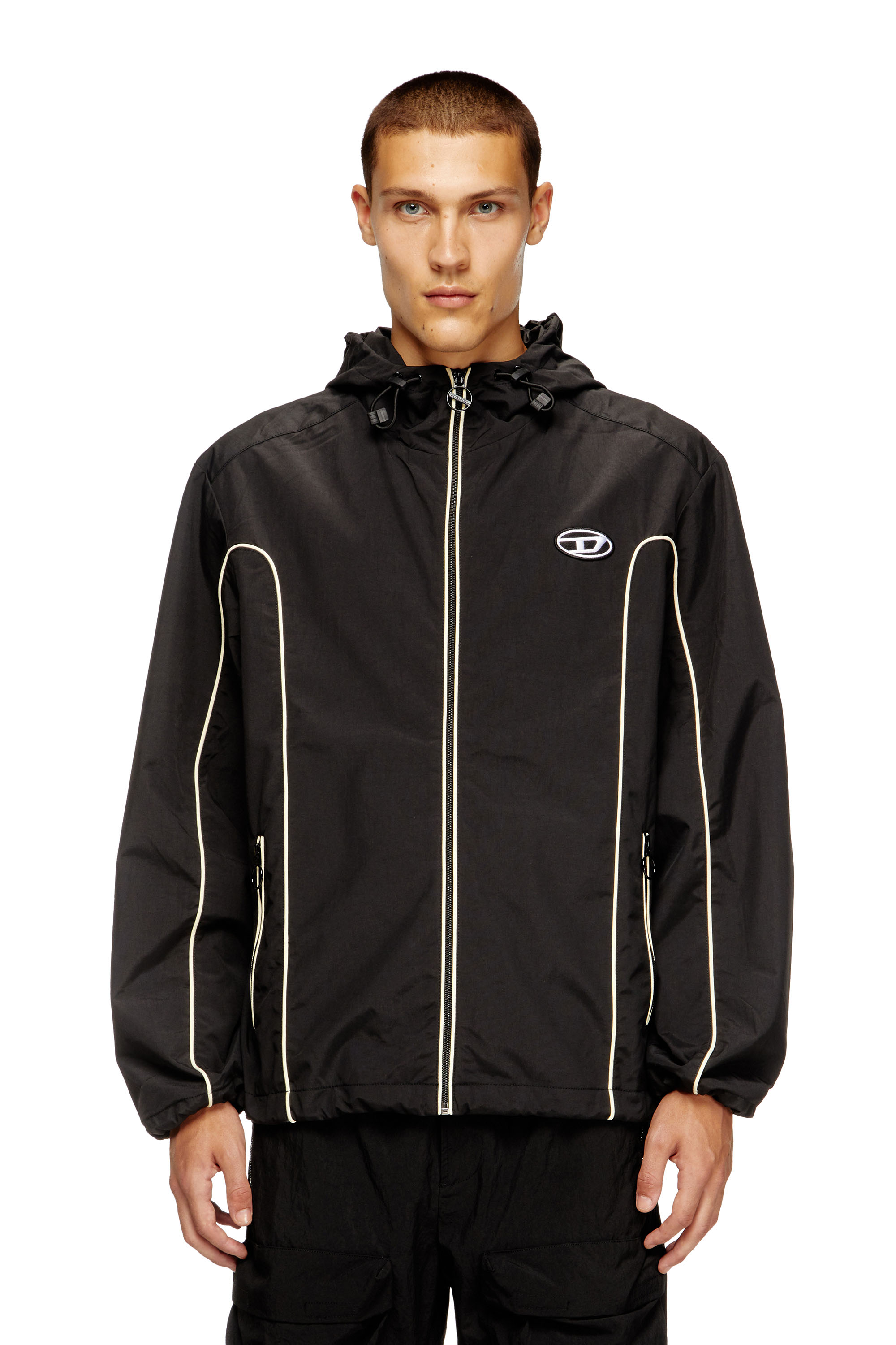 Diesel - J-HIVES, Man's Windbreaker with contrast piping in Black - 1
