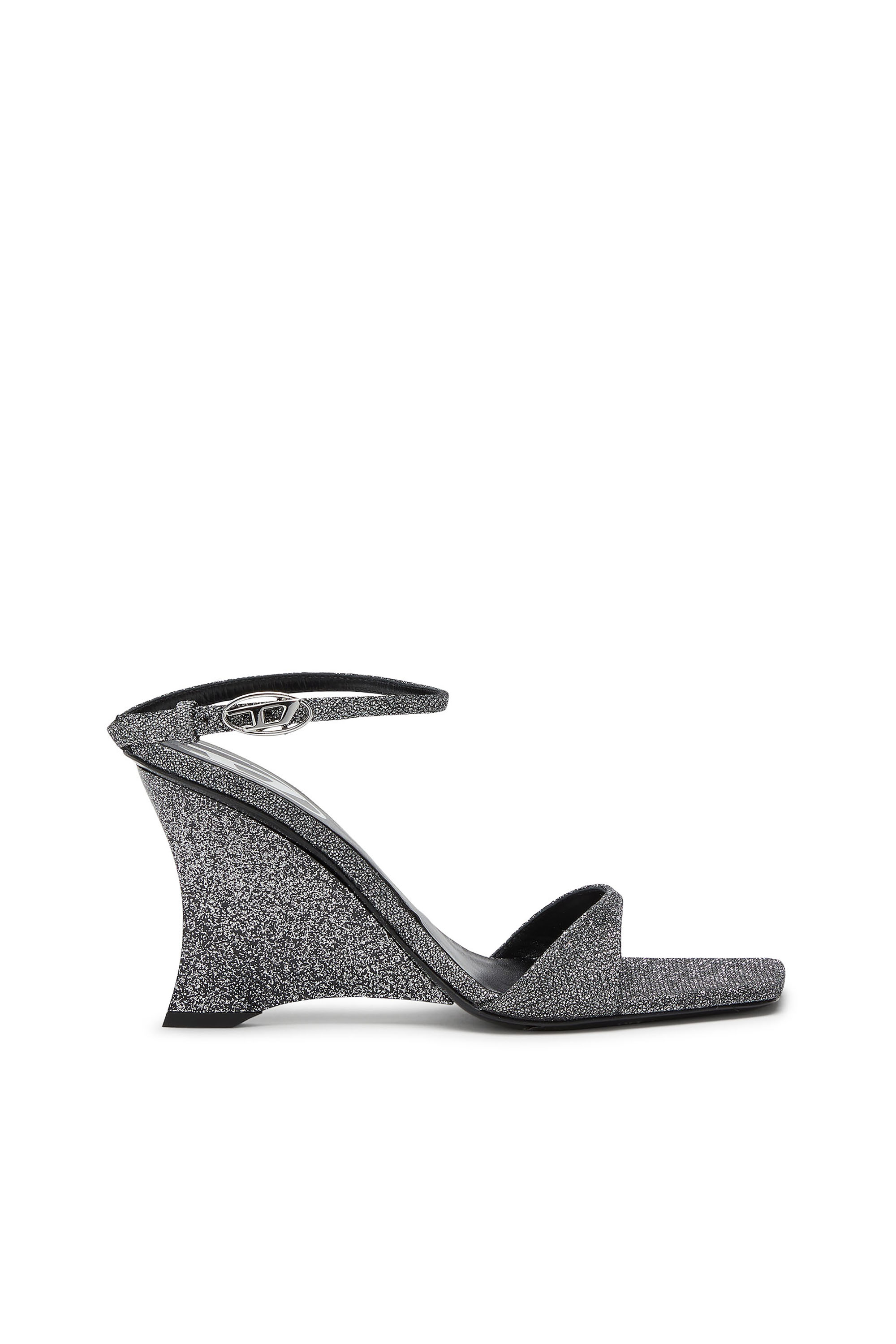 D-AMBER SANDAL WEDGE, Silver Diesel - D-AMBER SANDAL WEDGE, Woman's D-Amber-Wedge sandals in Lurex fabric in Silver - 1