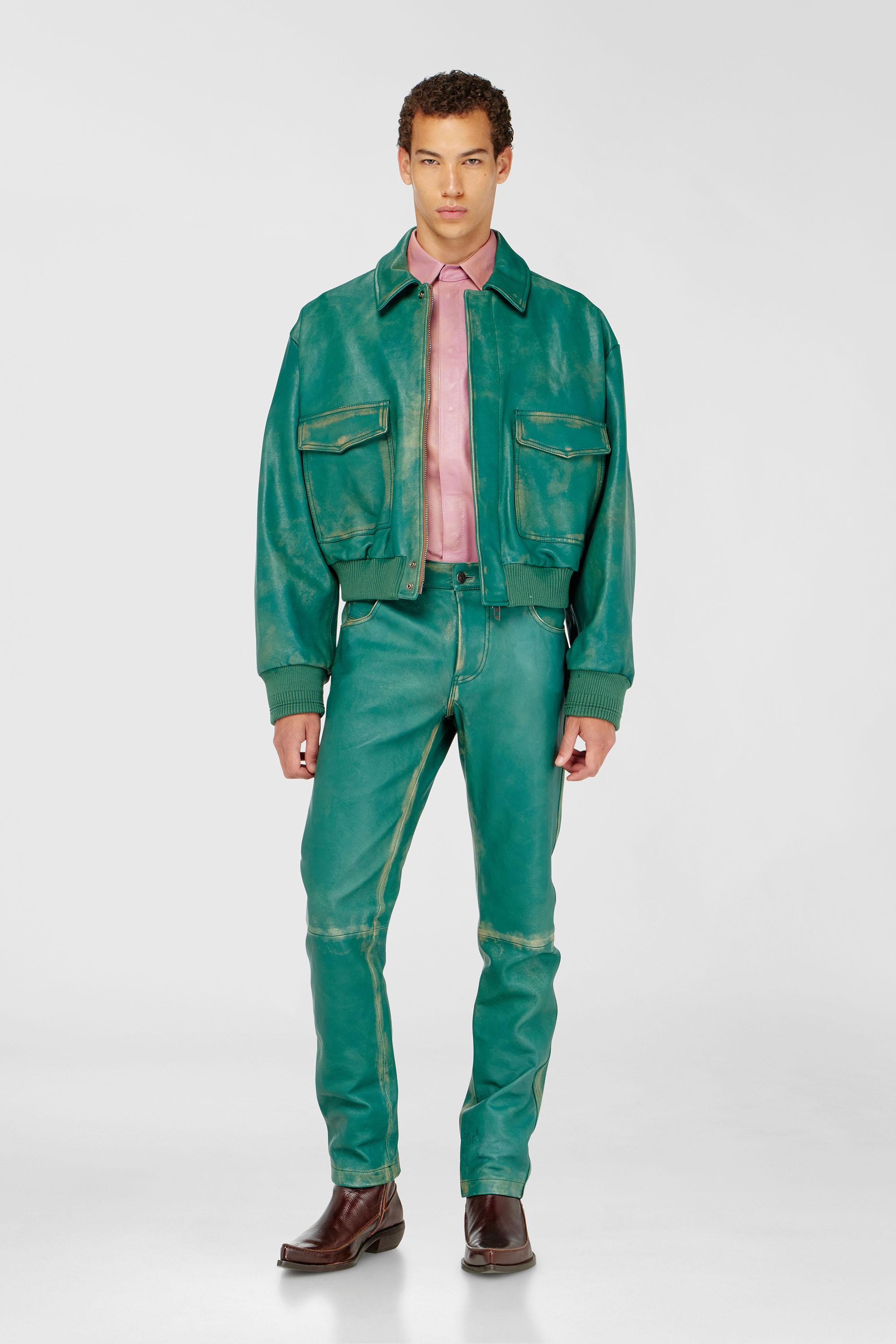 Pants in treated leather