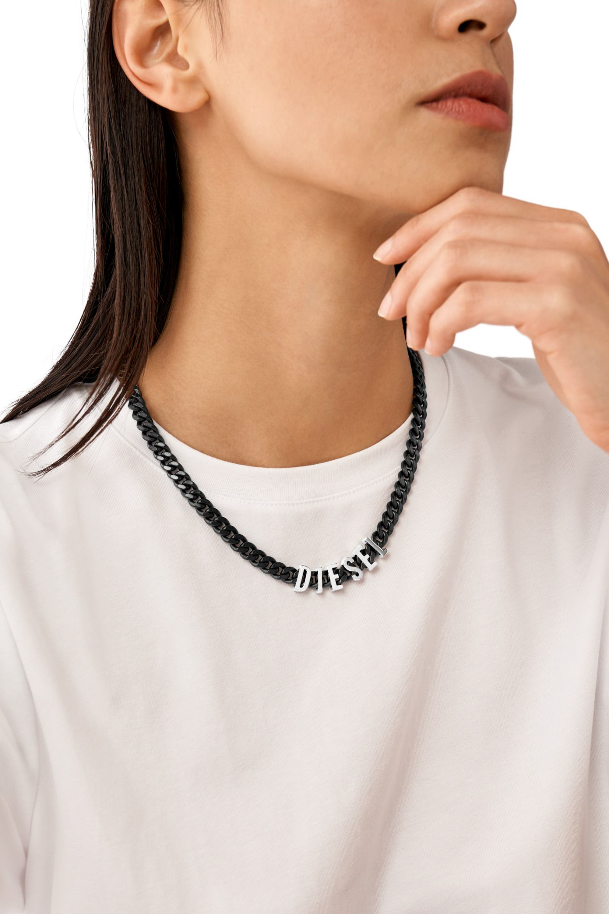 Diesel - DX1487, Man Two-Tone stainless steel chain necklace in Black - Image 4