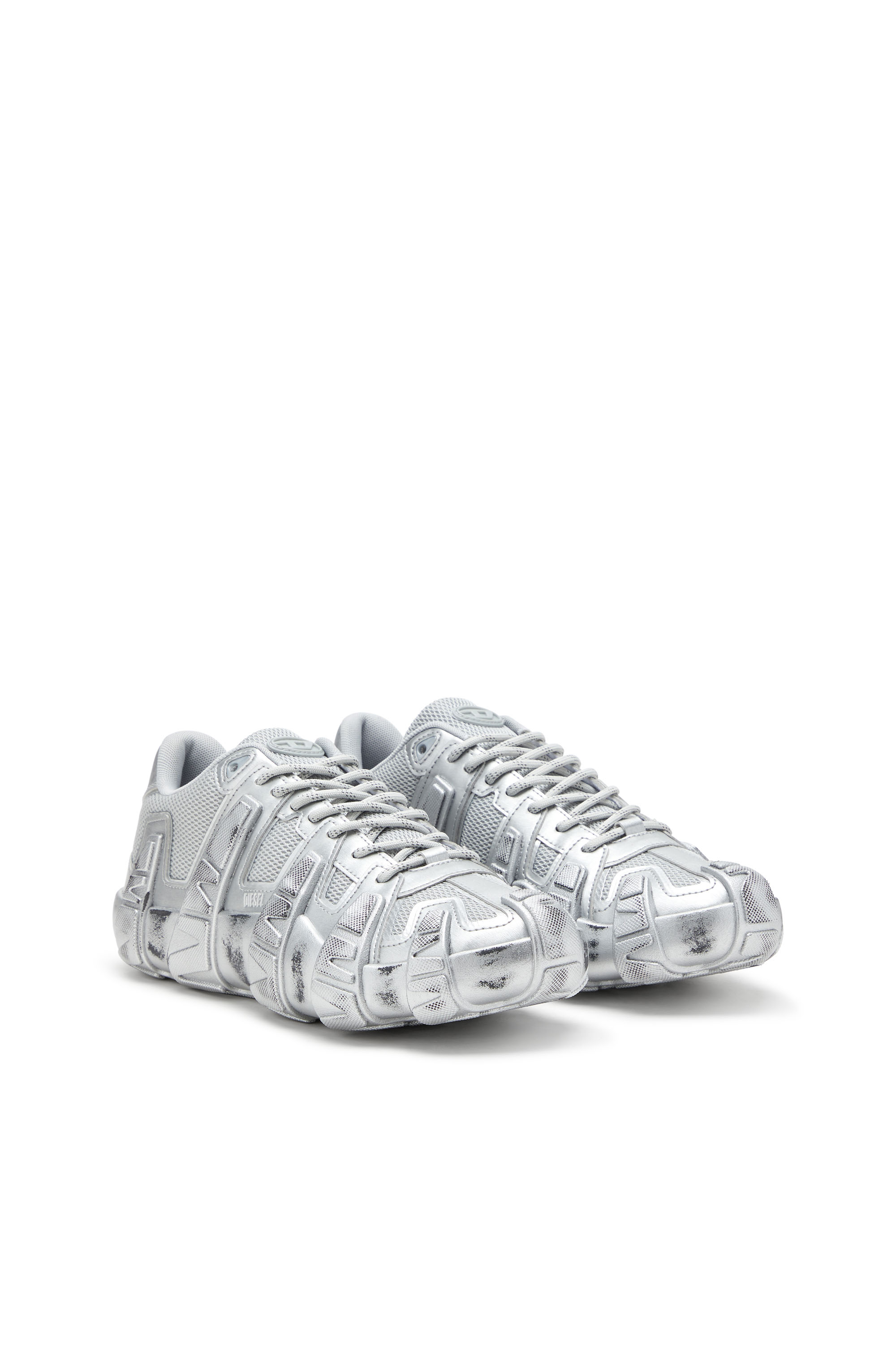 Diesel - S-D-GRIFFE LOW, Man's S-D-Griffe-Metallic sneakers in mesh and PU in Silver - 2