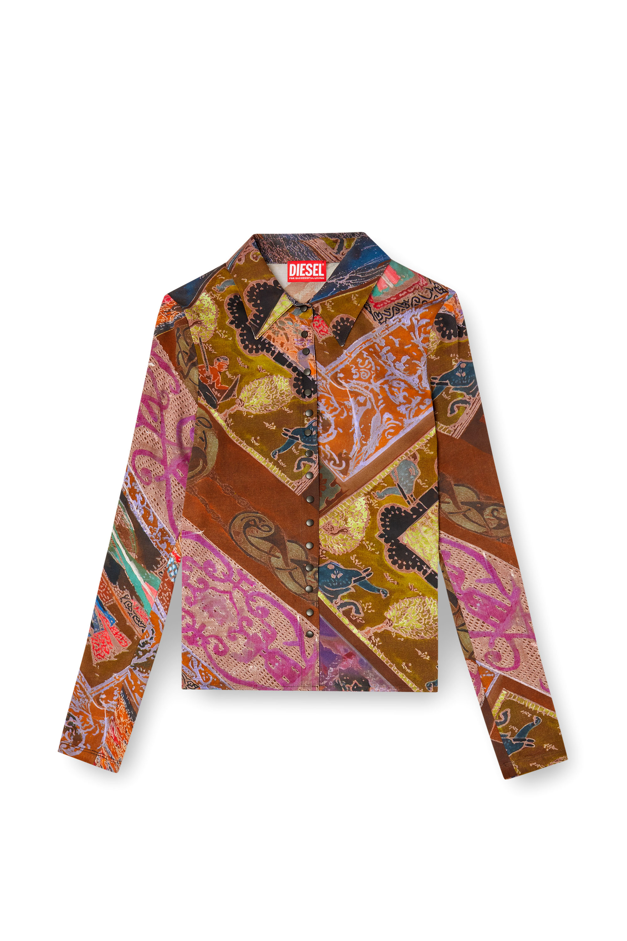 C-AMELIA, Brown Diesel - C-AMELIA, Woman's Stretch-viscose shirt with Heraldic print in Brown - 2