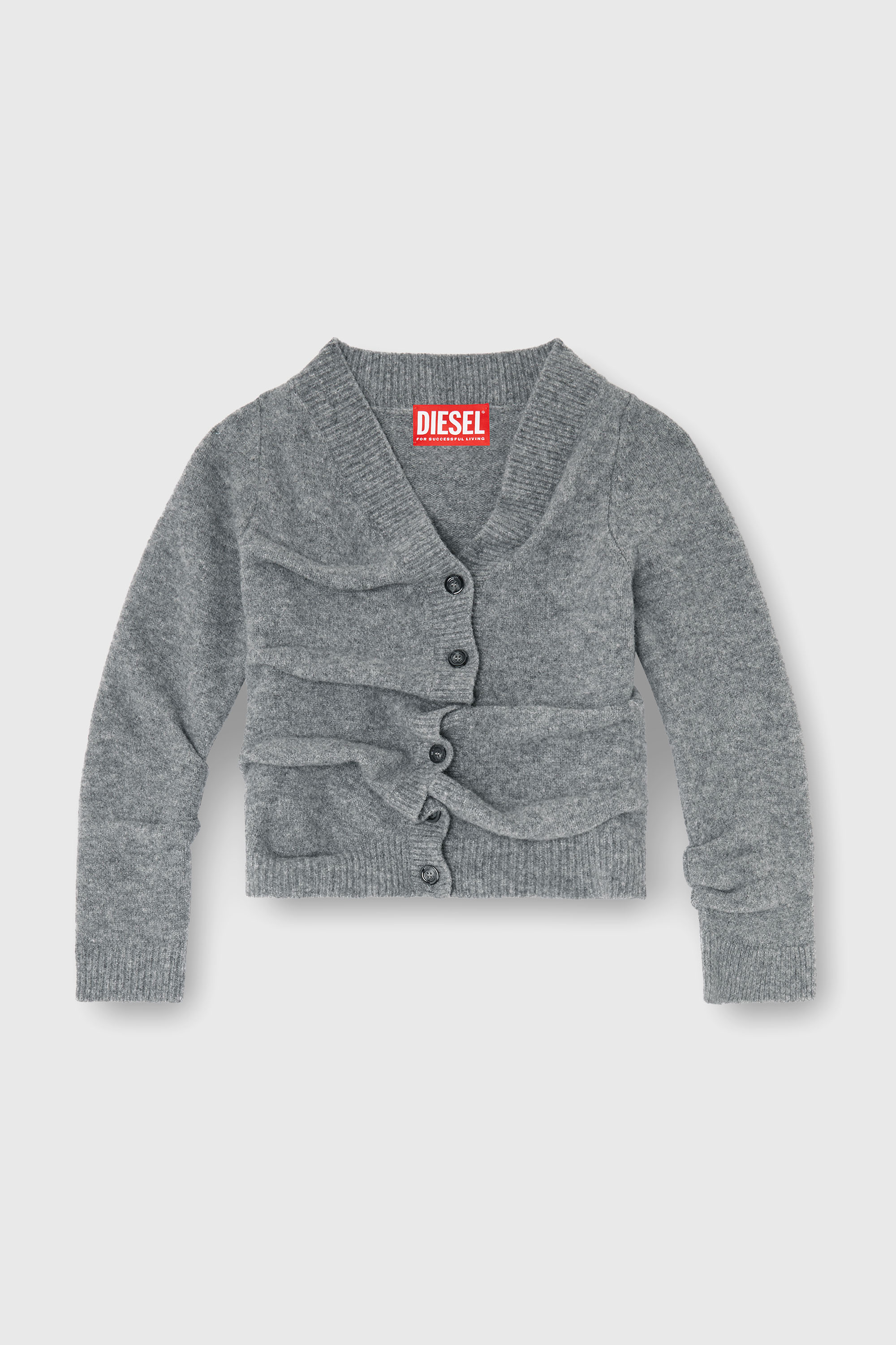 Diesel - M-AVA, Woman's Cropped cardigan in wrinkled boiled knit in Grey - 1