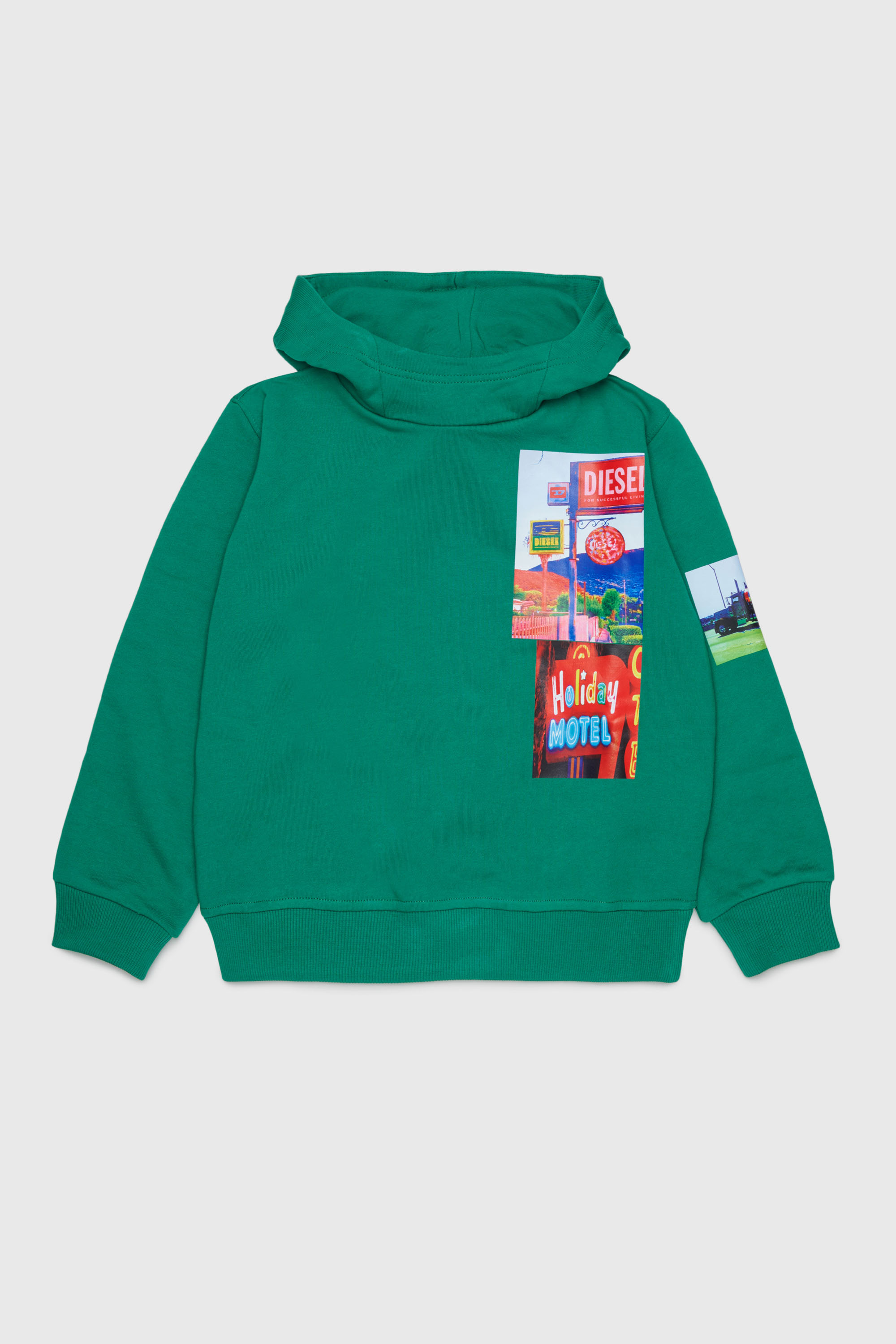 Diesel - SFORMY OVER, Man's Hoodie with photo prints in Green - 1