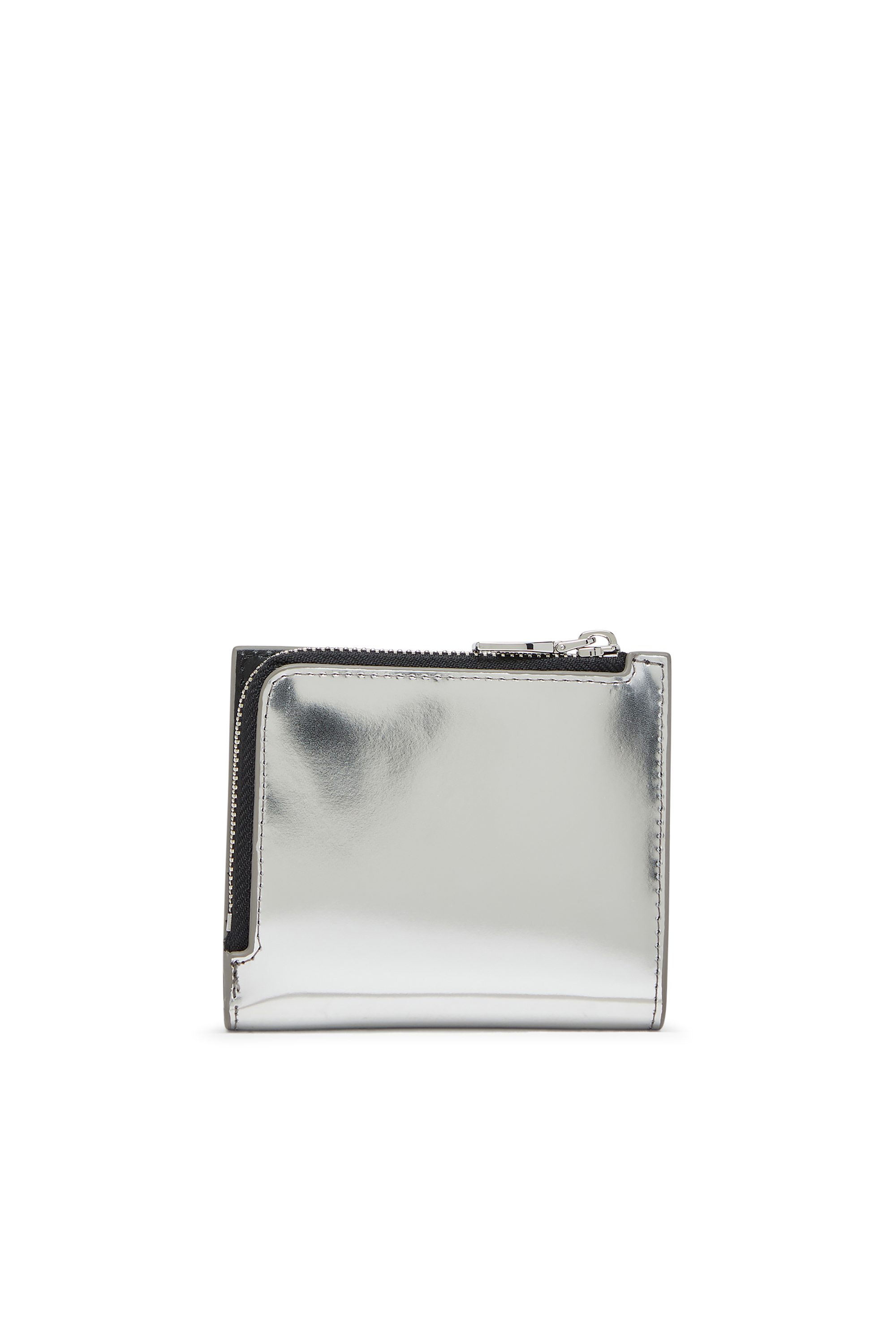 Diesel - 1DR BI FOLD ZIP L, Woman's Bi-fold card holder in mirrored leather in Silver - 2
