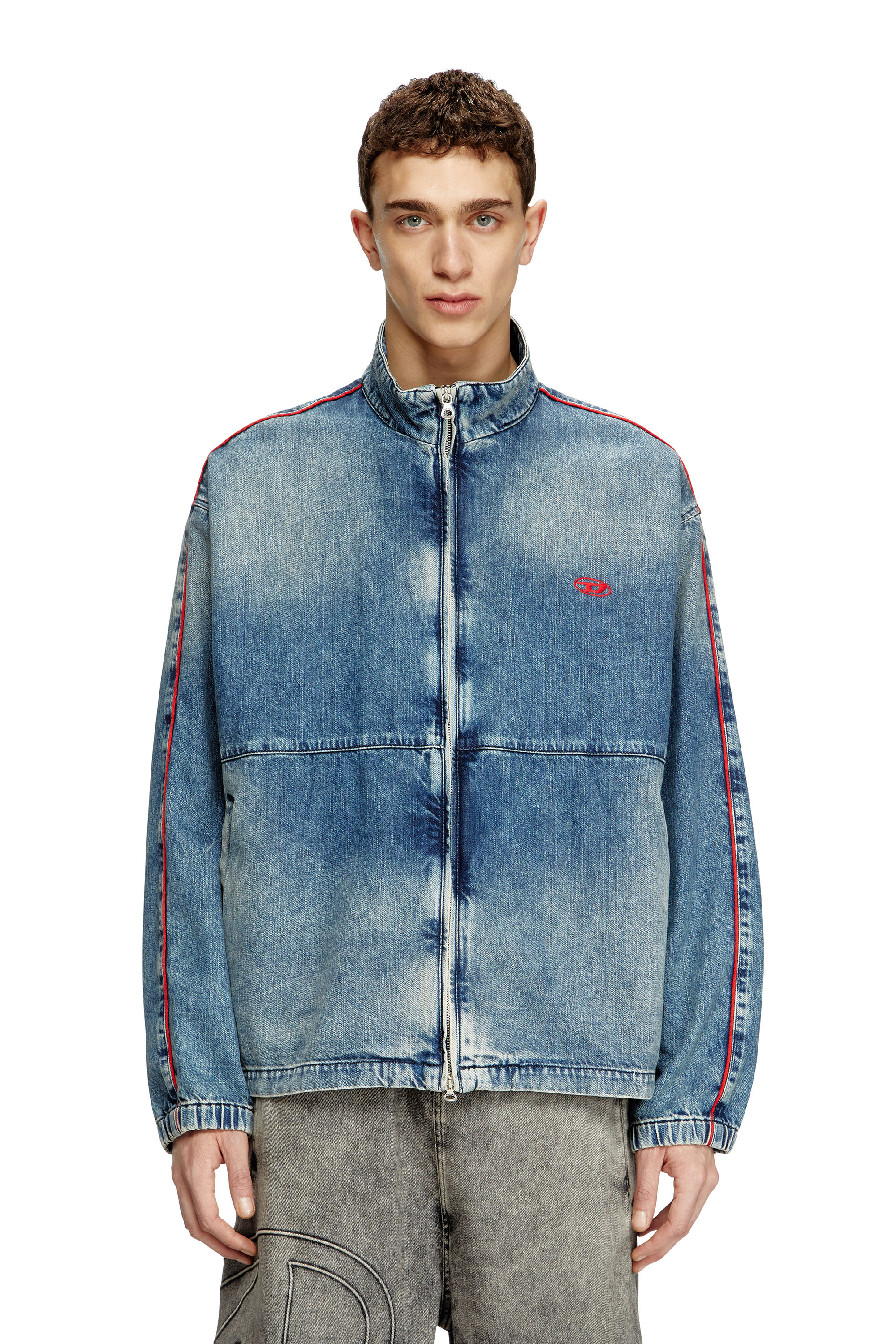 Diesel - D-KRAP-S2, Man's Denim jacket with red piping in Medium blue - 1