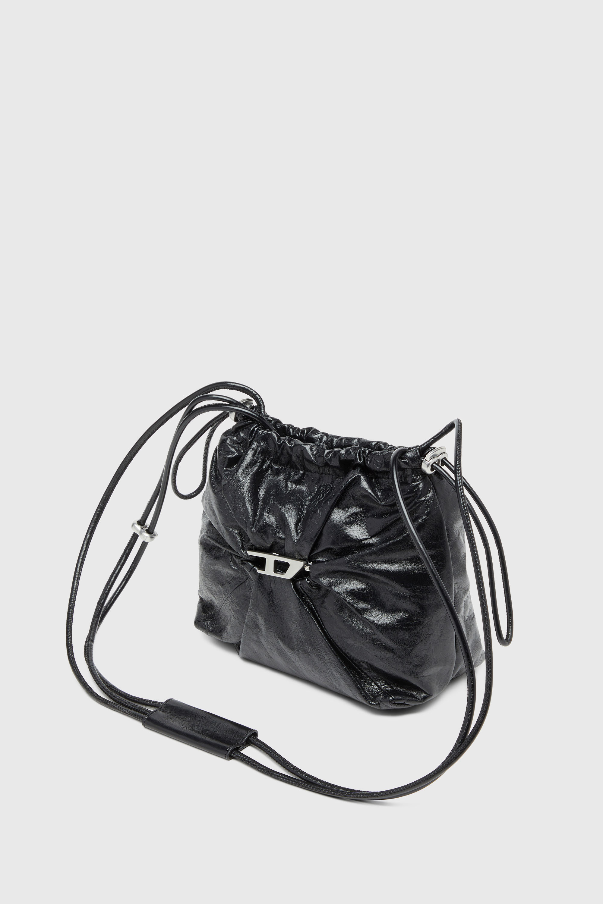 Diesel - SCRUNCH-D BUCKET, Woman's Scrunch-D-Bucket bag in shiny wrinkled leather in Black - 2