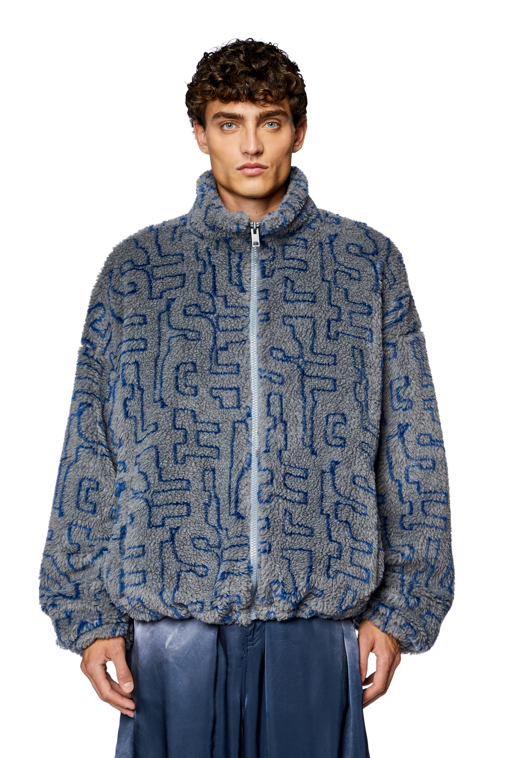 Diesel - S-LUCK, Man Teddy fleece jacket with Diesel monogram in Grey - Image 6