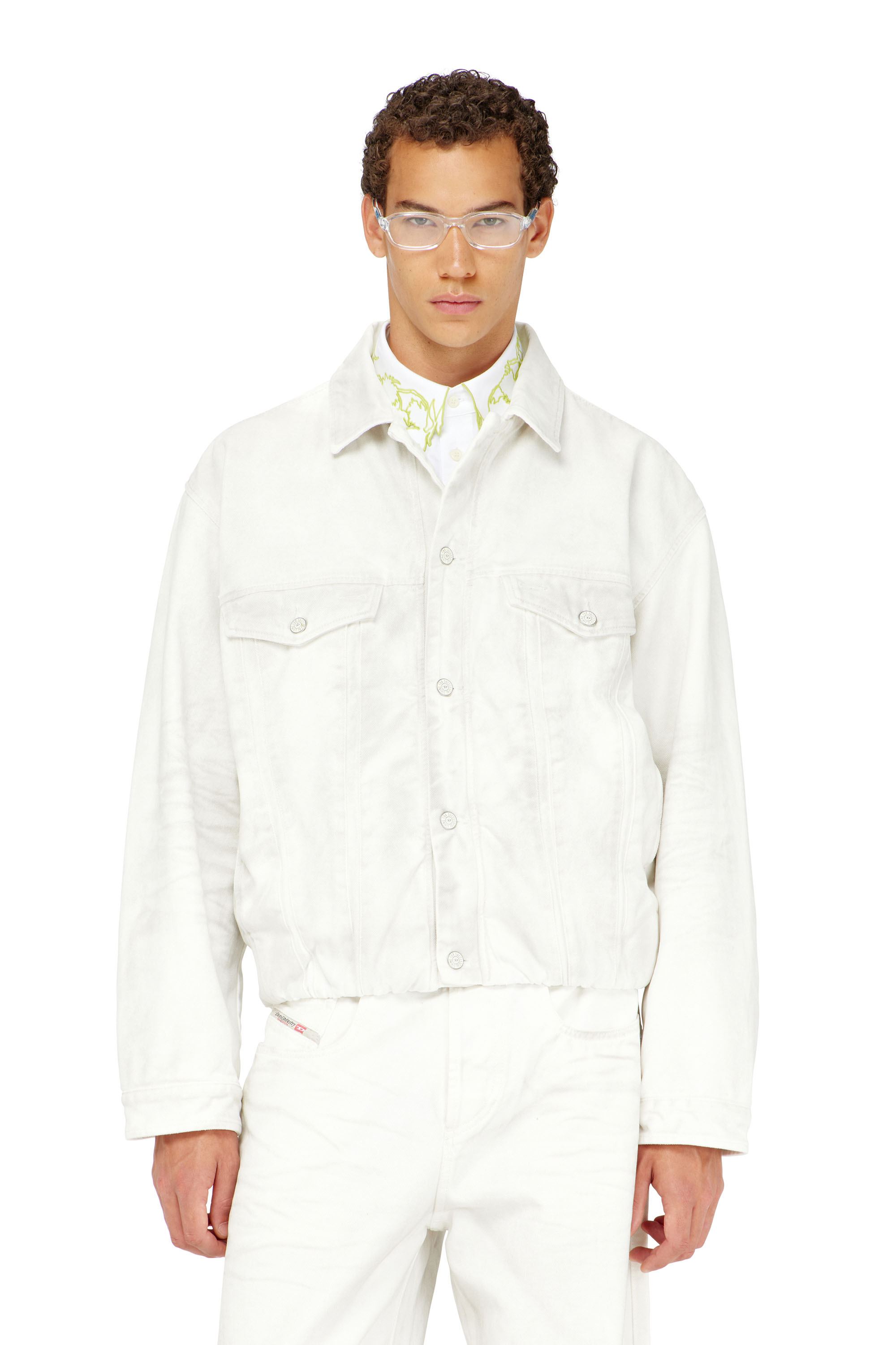 Diesel - D-MORVI-FSJ1, Man's Elasticated trucker jacket in denim in White - 2