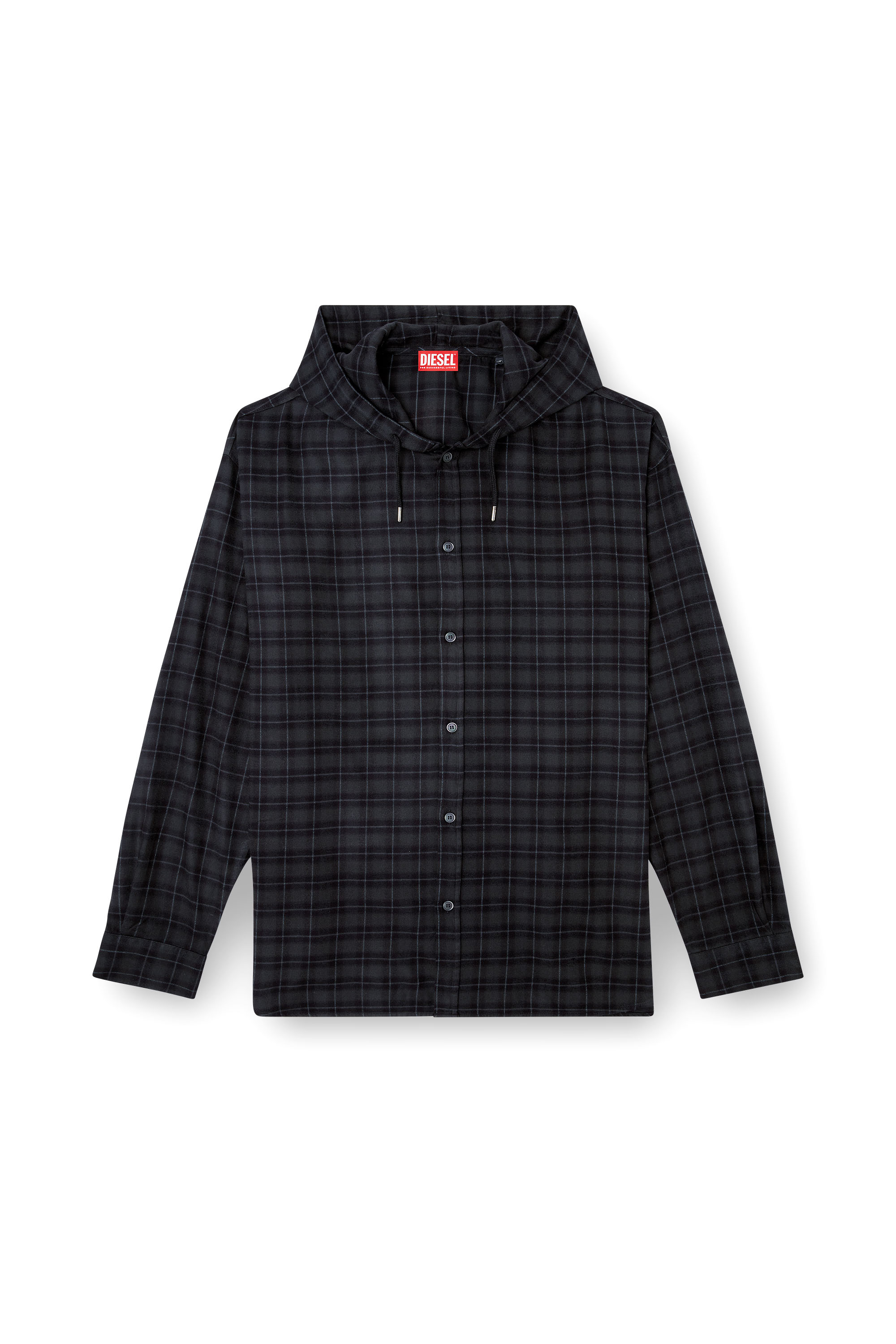 Diesel - S-DEWNY-HOOD-B, Man's Hooded shirt in check flannel in Black - 3