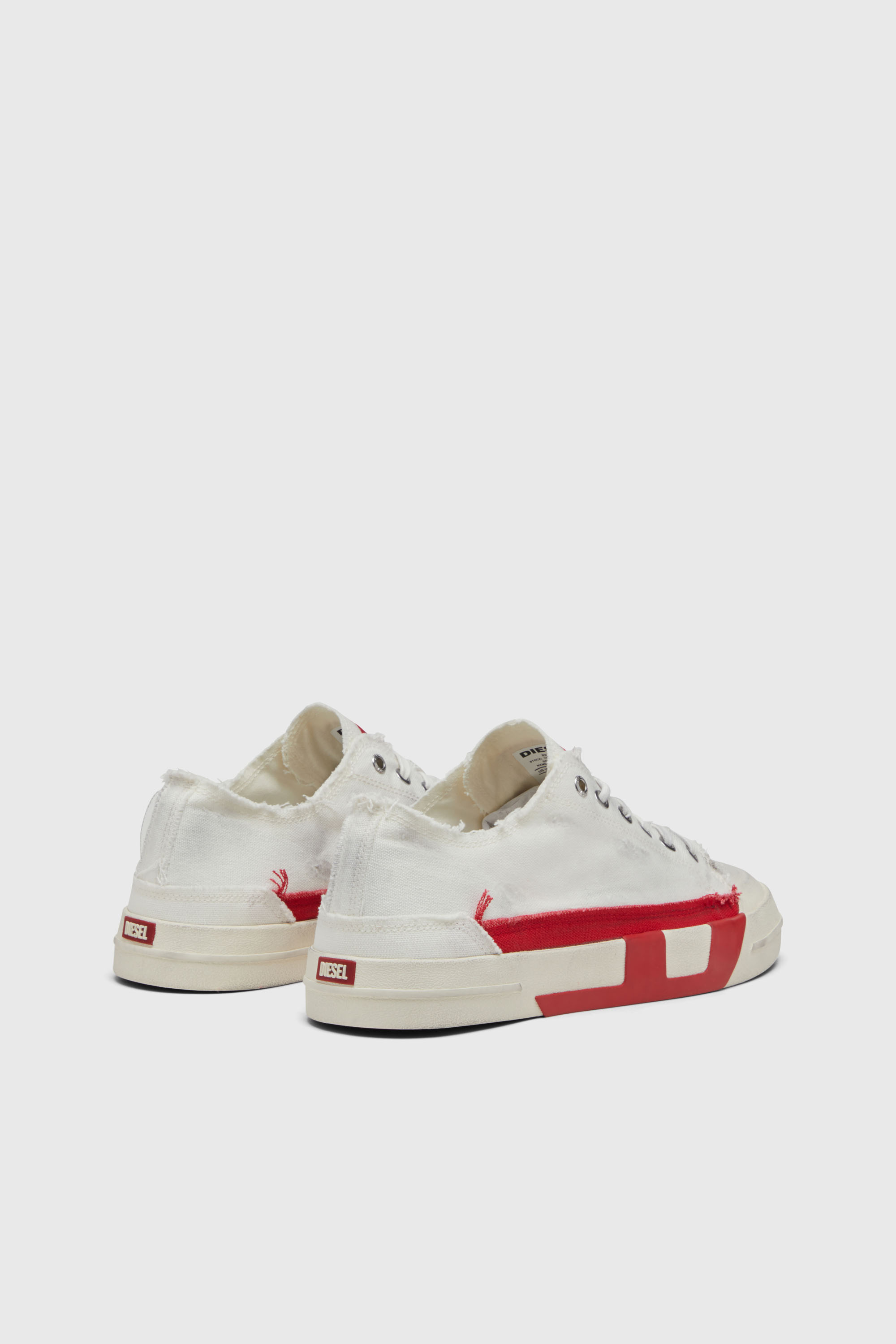 Diesel - S-D-VERSE LOW II, Man's S-D-Verse-Dirty-effect canvas sneakers in White/Red - 3